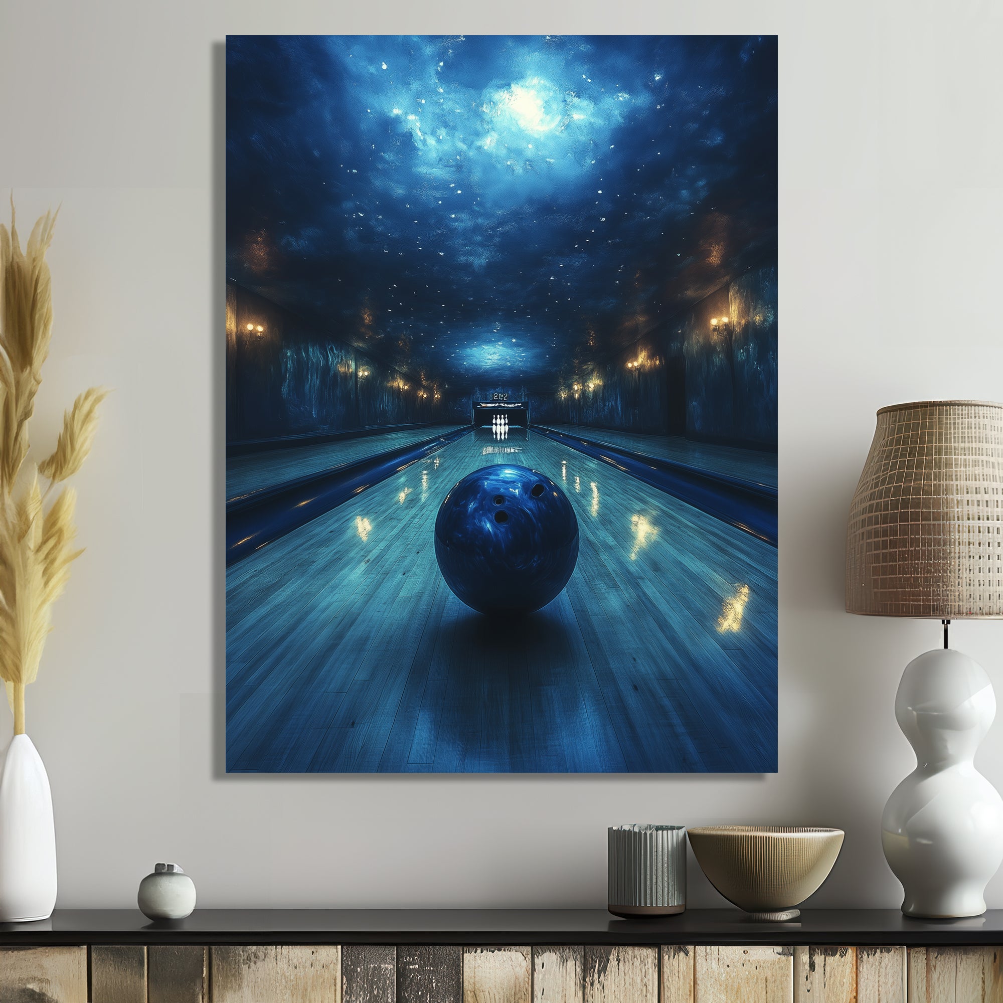 Blue And Black Bowling Strike Zone - Bowling Canvas Wall Art