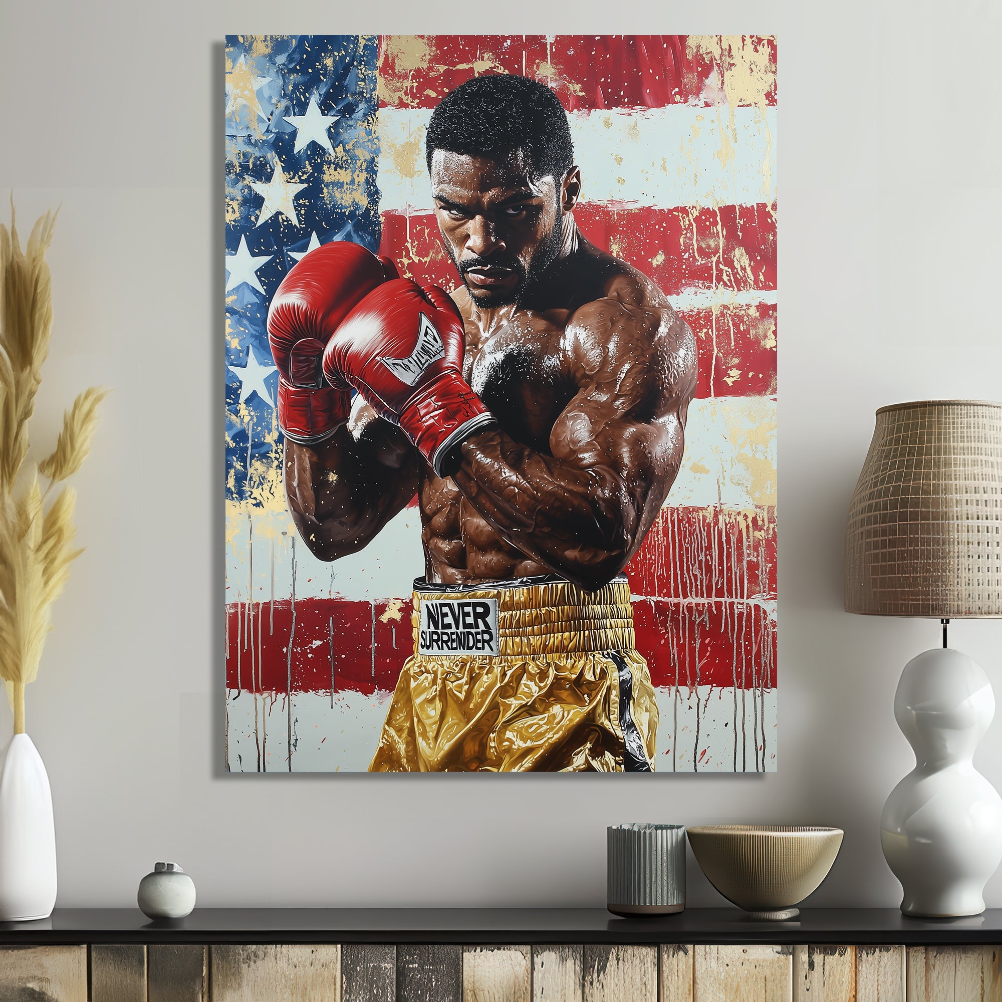Red And White Sport Boxing Apollo Creed I - Sport Boxing Canvas Wall Art