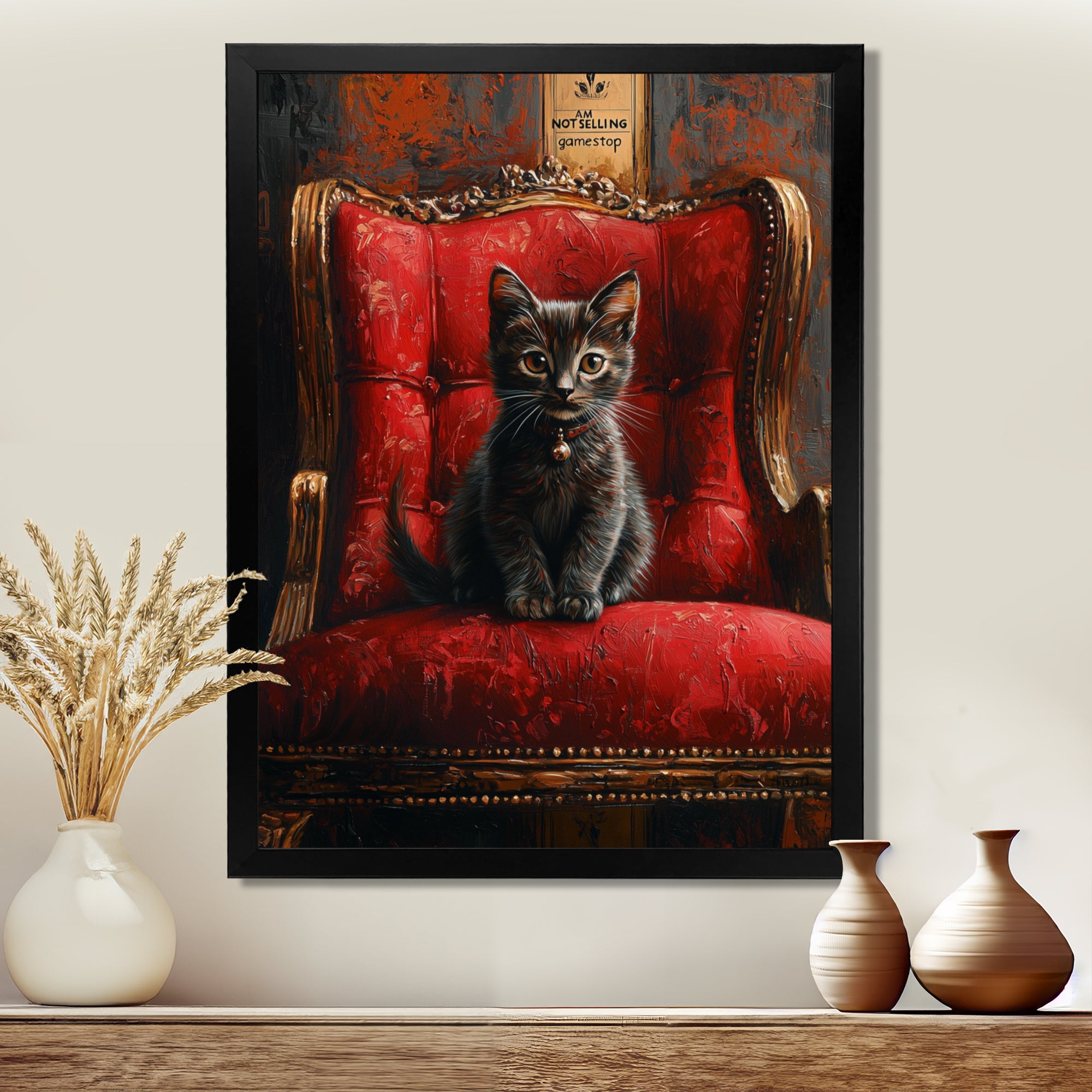 Red And Gold Cat Roaring Kitty Sophisticate - Cat Large Canvas Wall Art