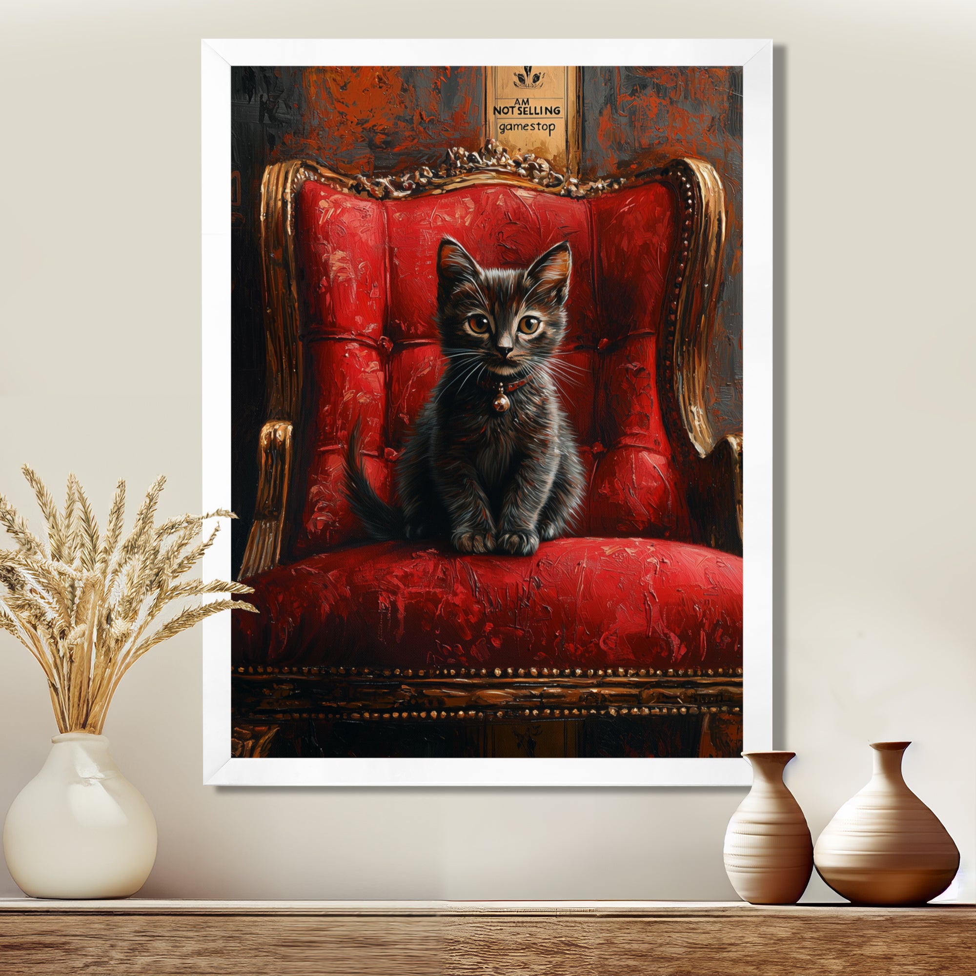 Red And Gold Cat Roaring Kitty Sophisticate - Cat Large Canvas Wall Art