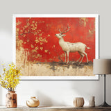 White And Red Deer Chinese Zodiac - Deer Living Room Wall Art