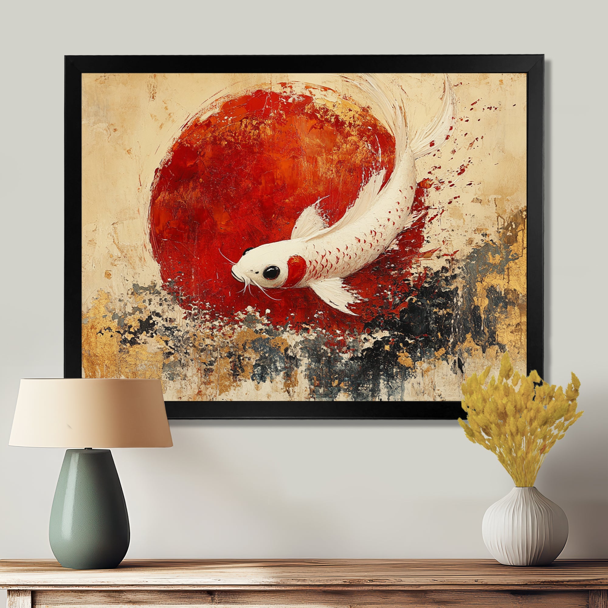 White And Red Koi Fish Chinese Zodiac - Koi's Fish Bedroom Wall Art