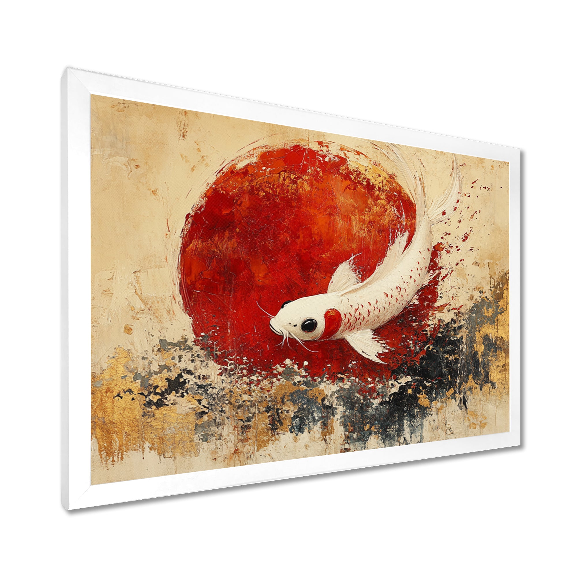 White And Red Koi Fish Chinese Zodiac - Koi's Fish Bedroom Wall Art