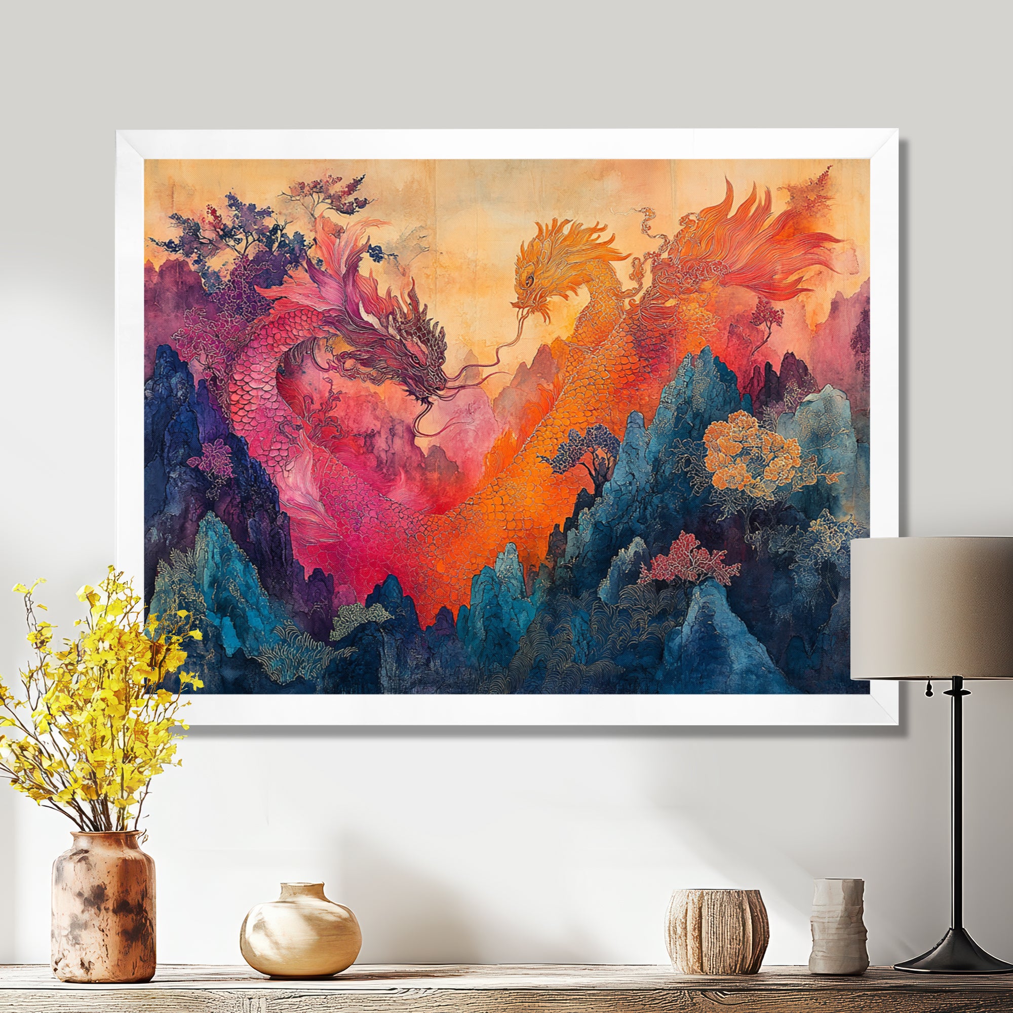 Pink And Orange Dragons Paper Offerings - Dragons Wall Decor