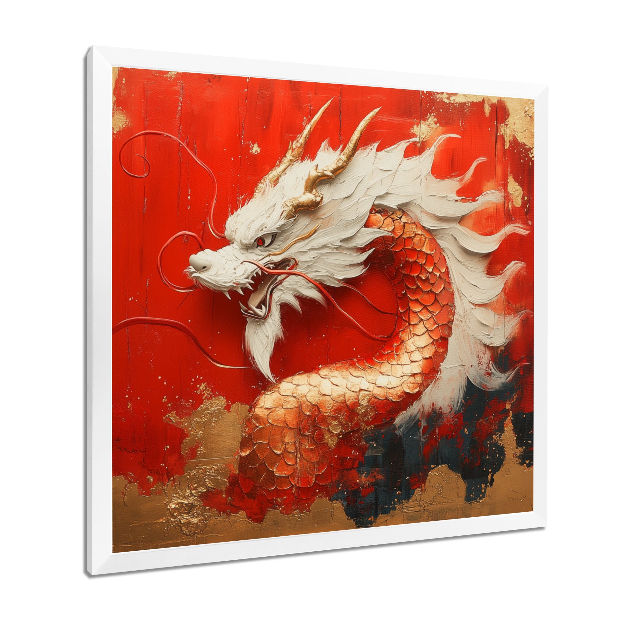 White And Orange Dragon Spirit - White Dragons Wall Art