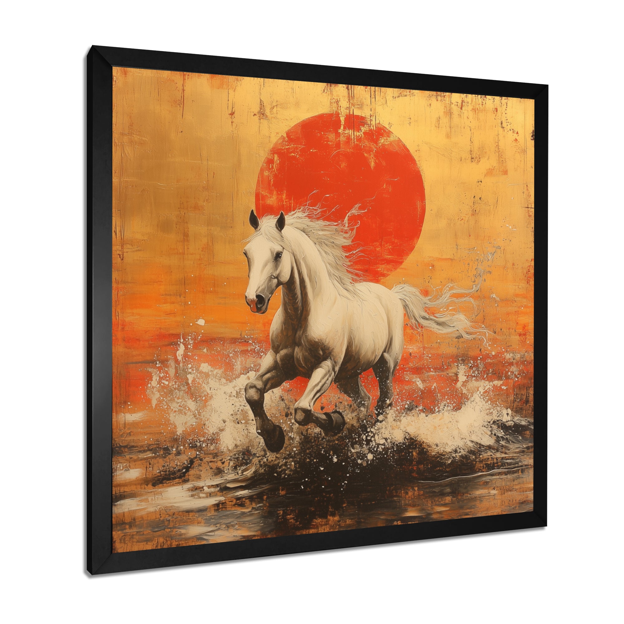 Orange And Gold Horse - Horse Framed Canvas Art