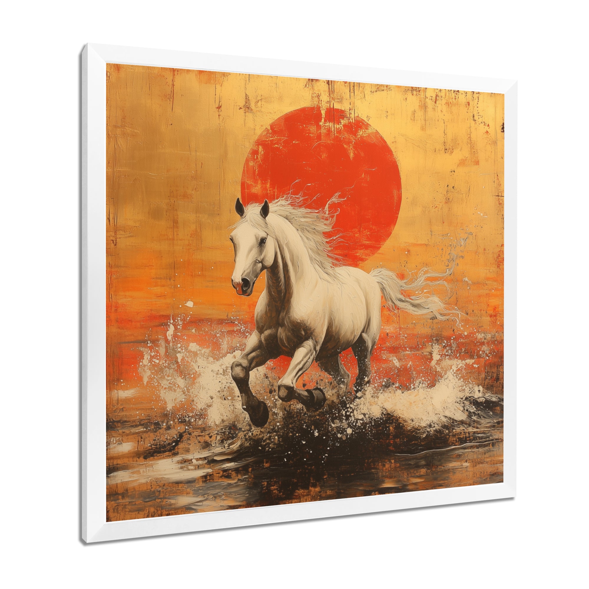 Orange And Gold Horse - Horse Framed Canvas Art