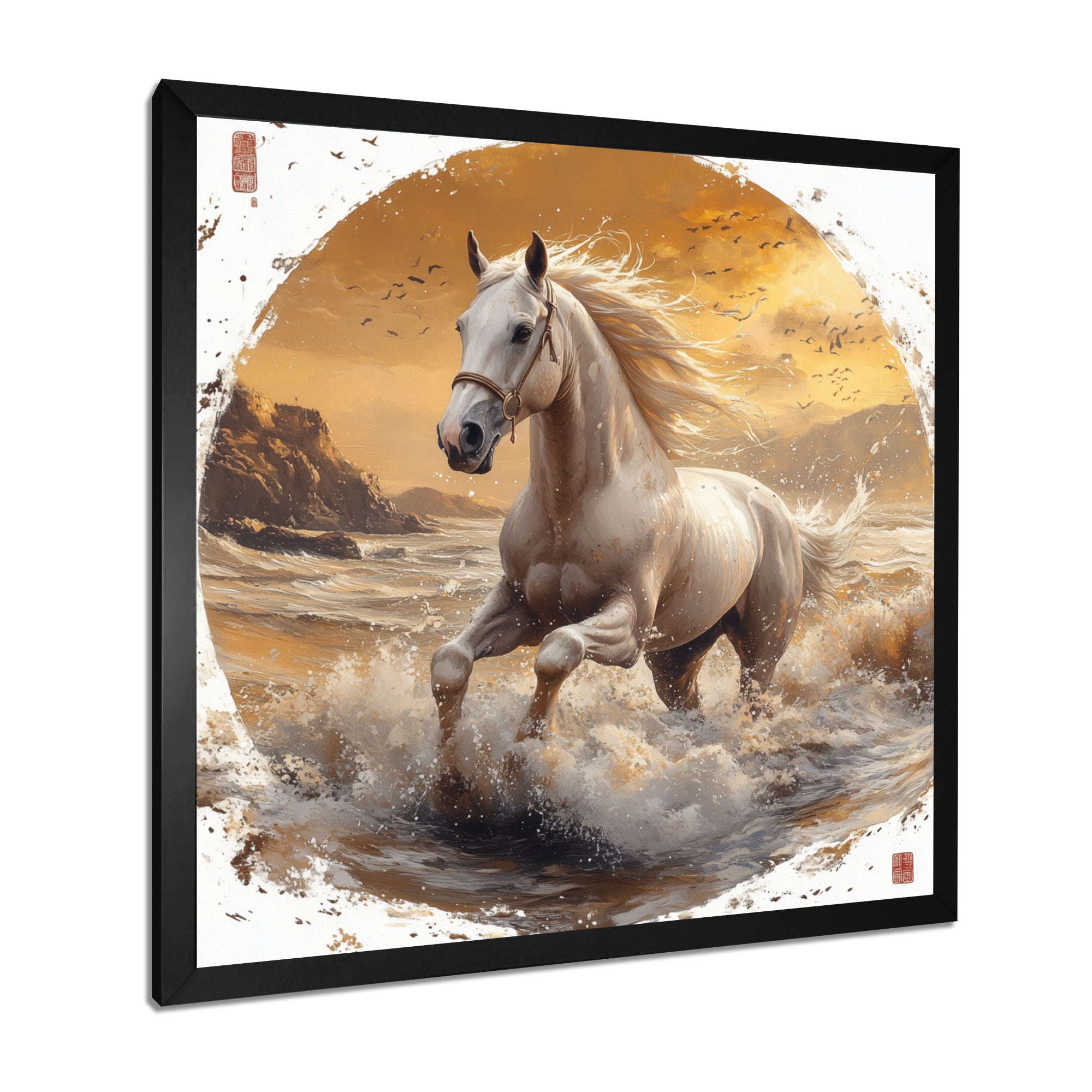 White And Gold Horse - Horse Home Decor Art