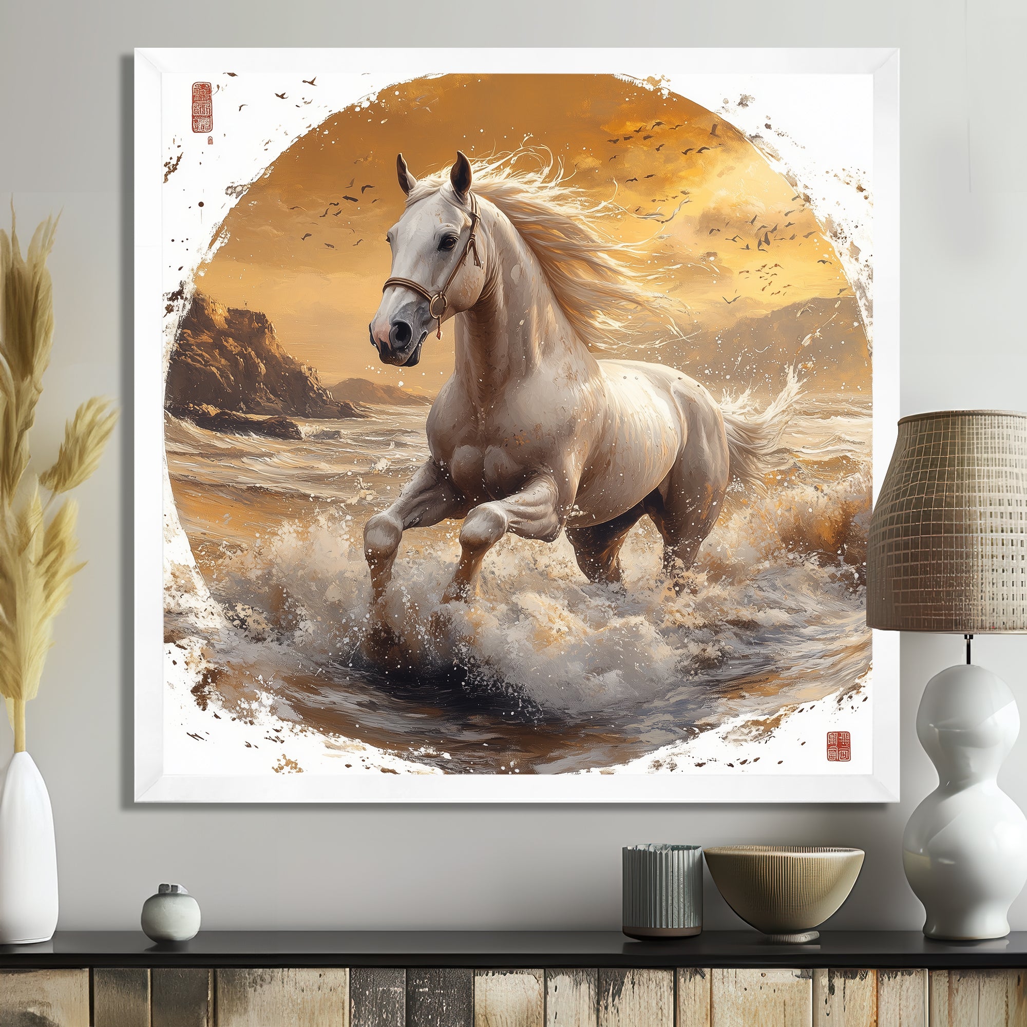 White And Gold Horse - Horse Home Decor Art