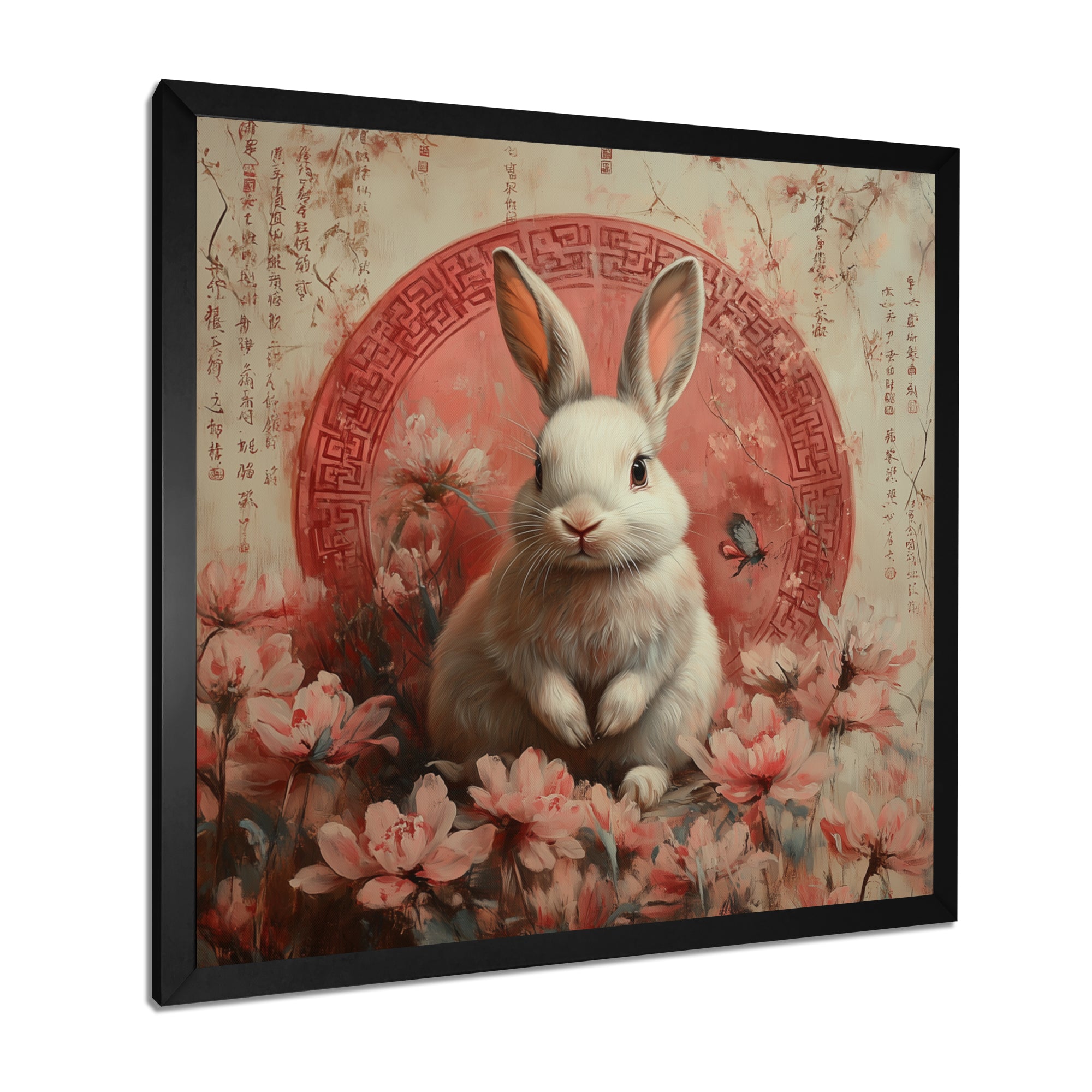 Pink Chinese Pink Sign - Rabbit Canvas Wall Art