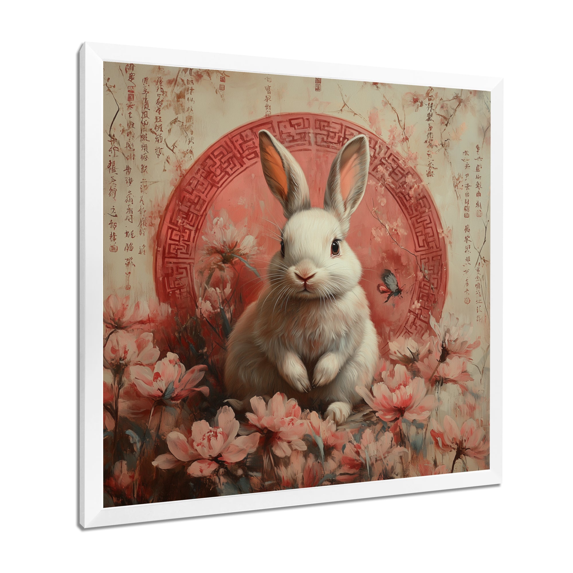 Pink Chinese Pink Sign - Rabbit Canvas Wall Art