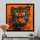 Orange And Black Tiger With Chinese Sign - Tiger Wall Art Prints