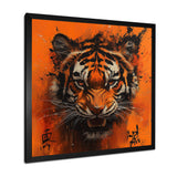 Orange And Black Tiger With Chinese Sign - Tiger Wall Art Prints