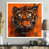 Orange And Black Tiger With Chinese Sign - Tiger Wall Art Prints