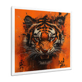 Orange And Black Tiger With Chinese Sign - Tiger Wall Art Prints