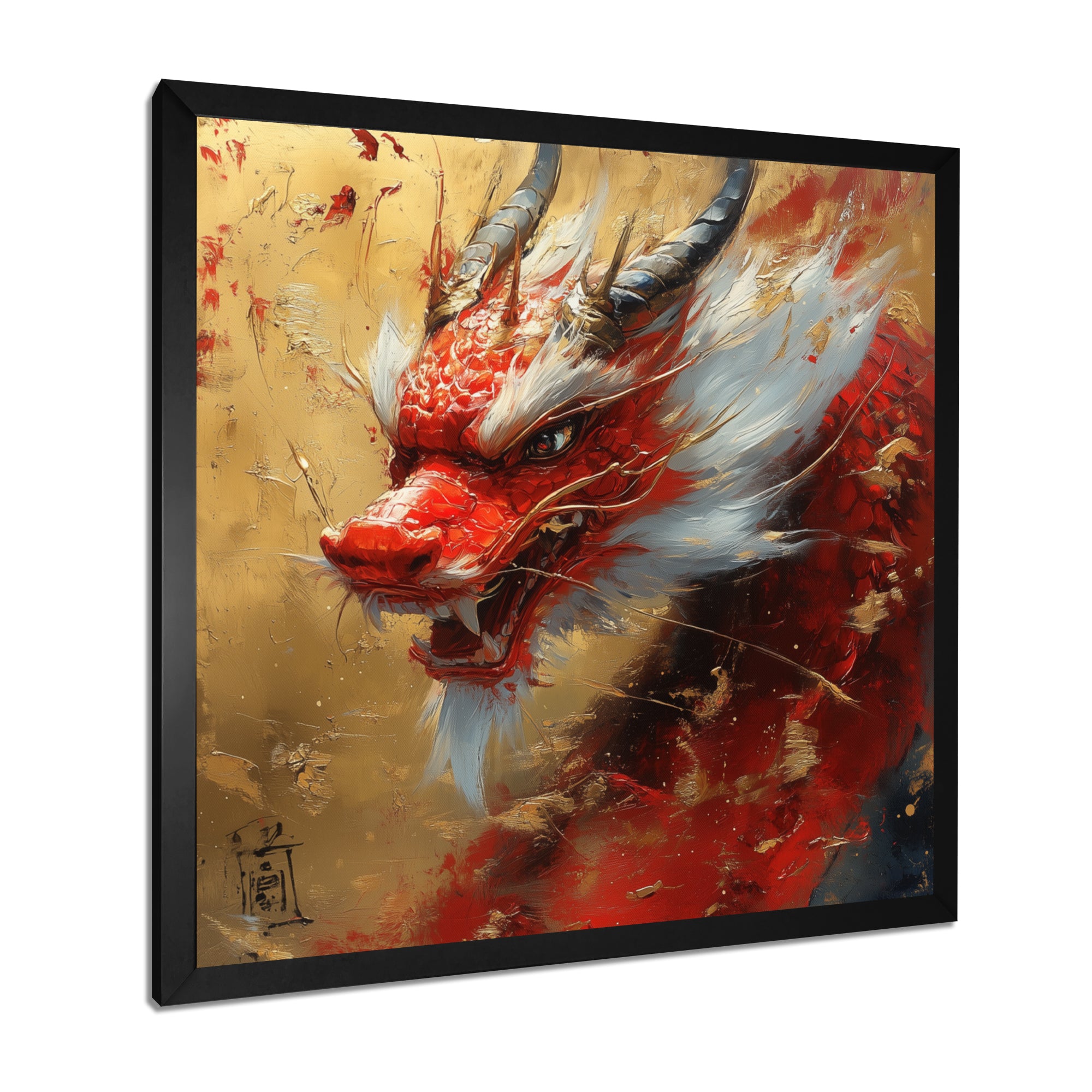 China Red And Gold Dragons Power - Dragons Framed Canvas Art