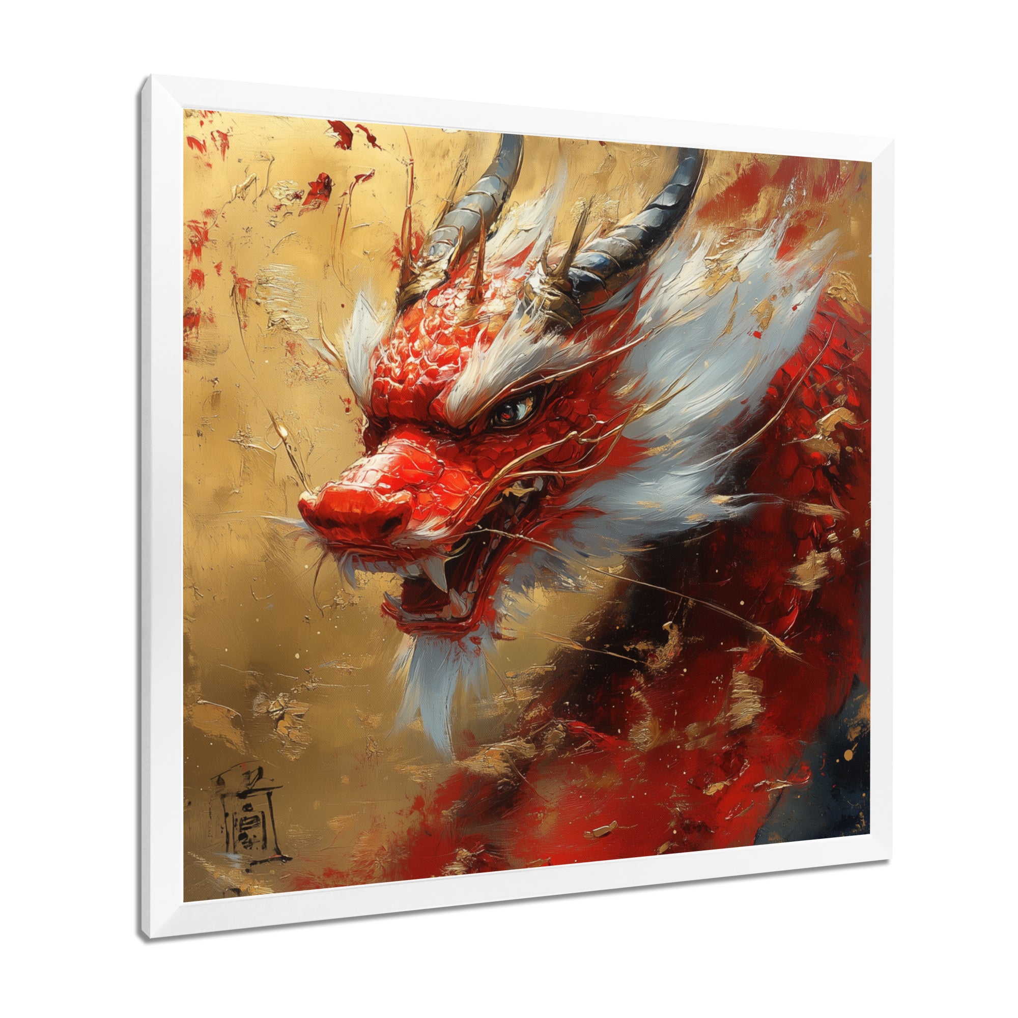 China Red And Gold Dragons Power - Dragons Framed Canvas Art