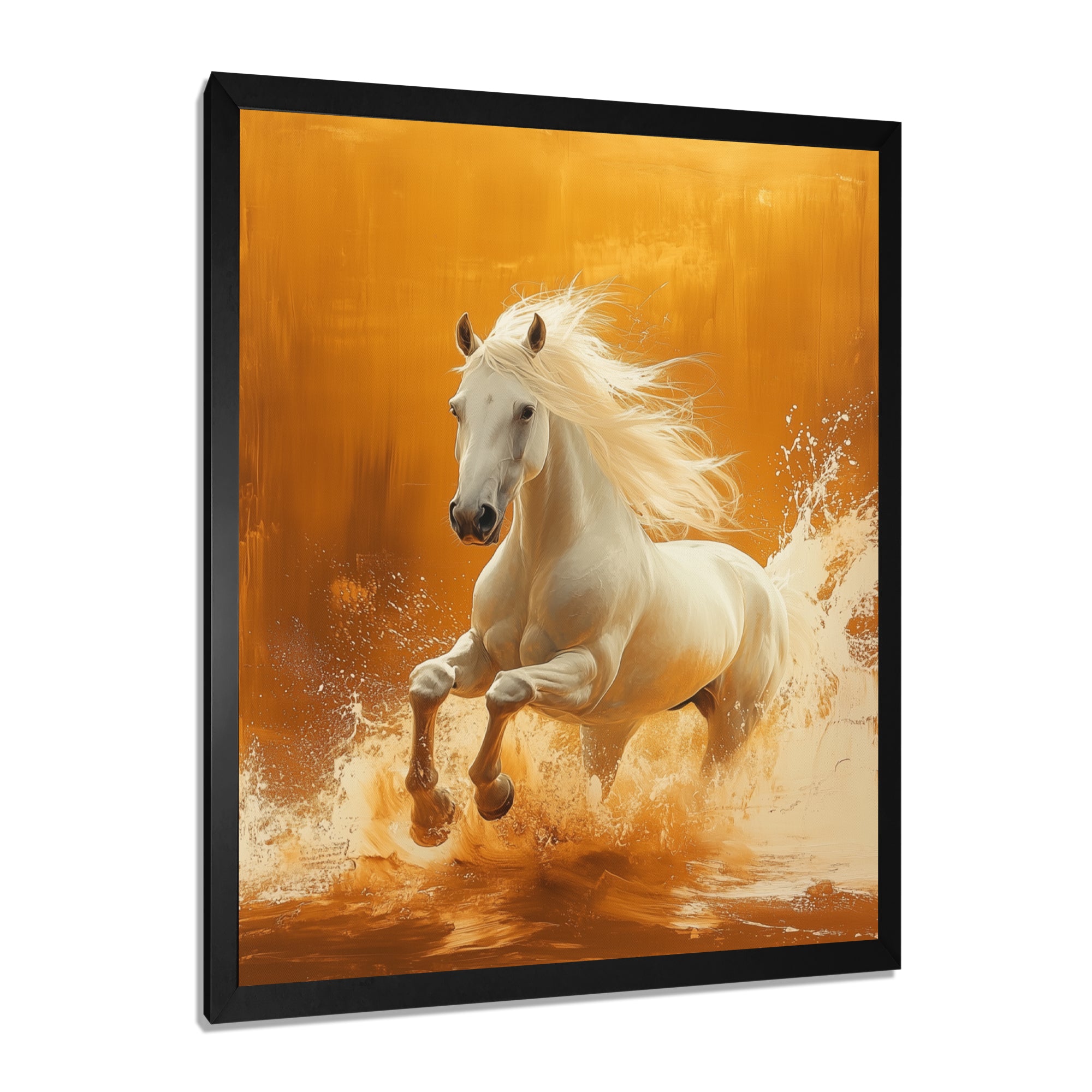 Gold And White Horse Windy Plains - Horse Large Canvas Wall Art