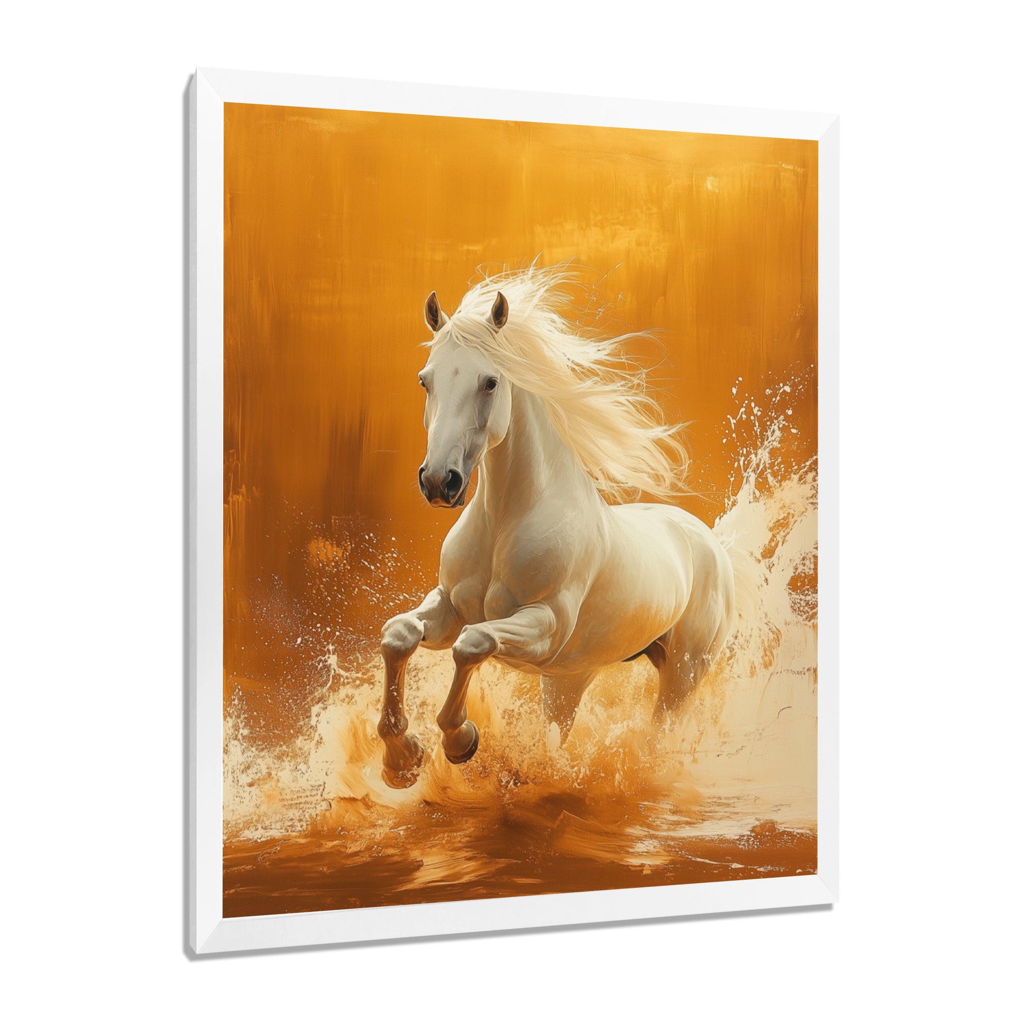Gold And White Horse Windy Plains - Horse Large Canvas Wall Art