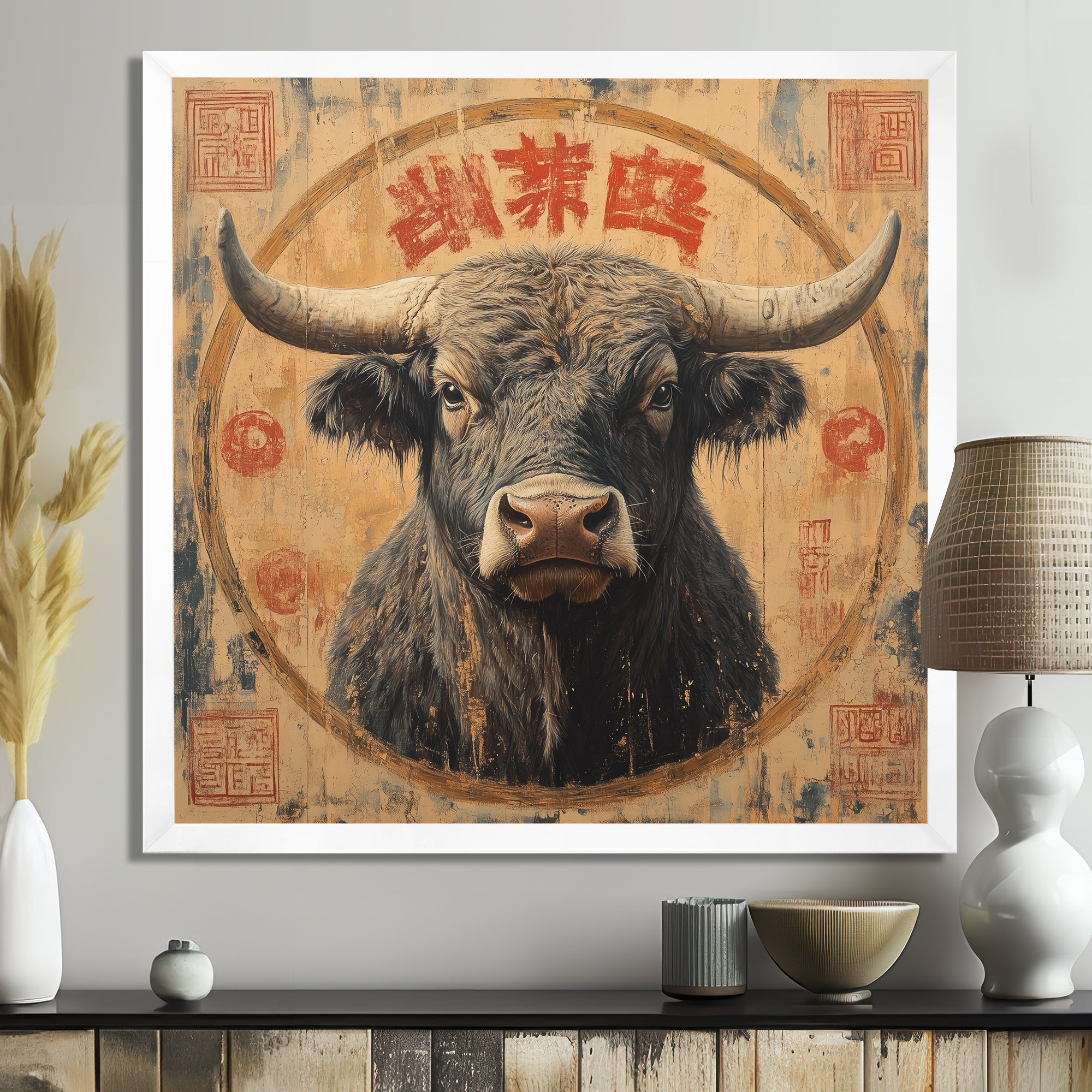 Brown And Red Bull Ox Earthy Strength - Bull Bedroom Wall Art
