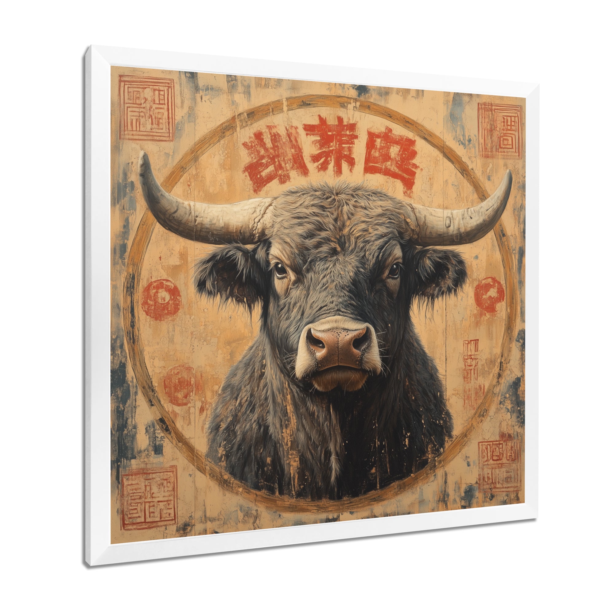 Brown And Red Bull Ox Earthy Strength - Bull Bedroom Wall Art