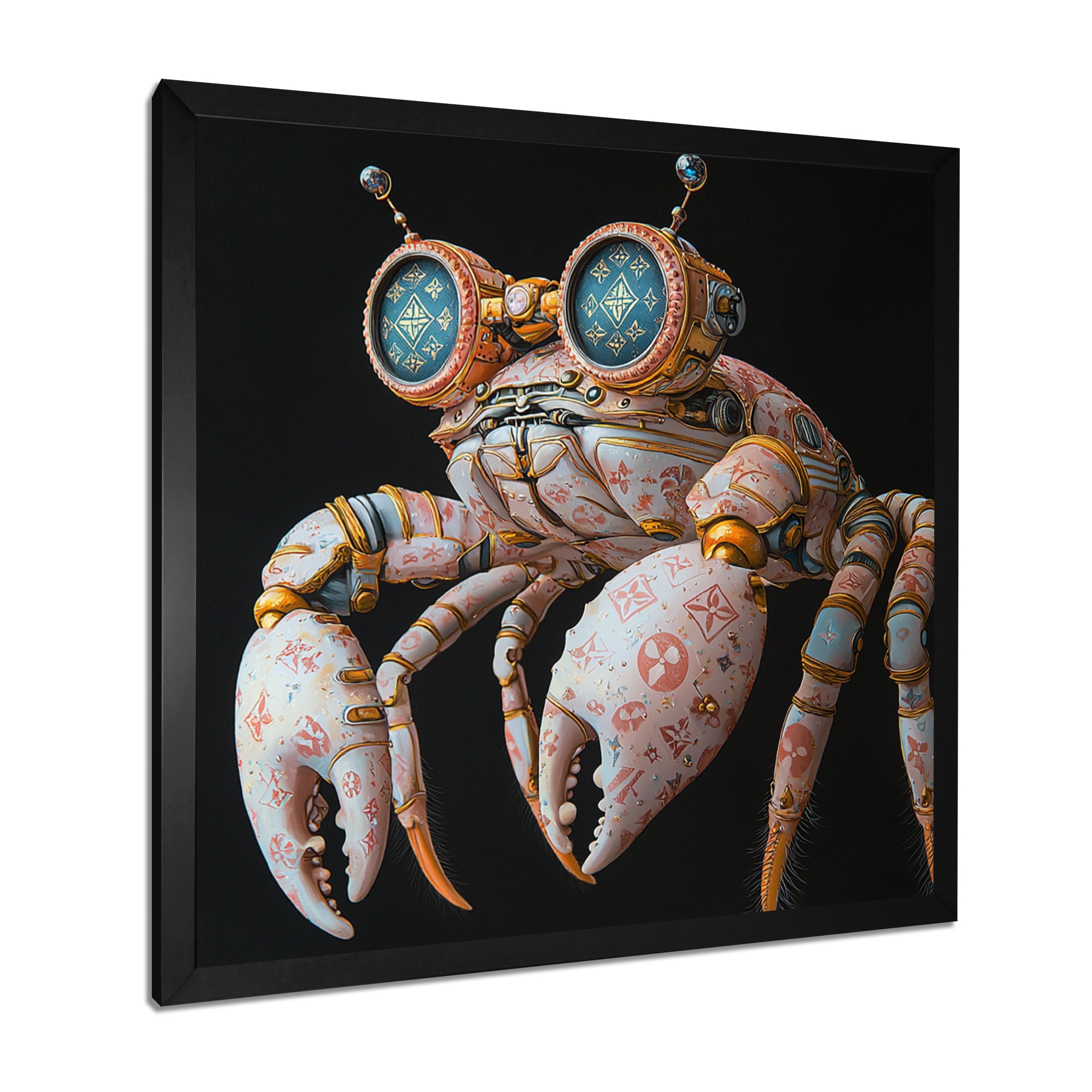 Pink And Blue Crab A Walking Robot - Crab Framed Canvas Art