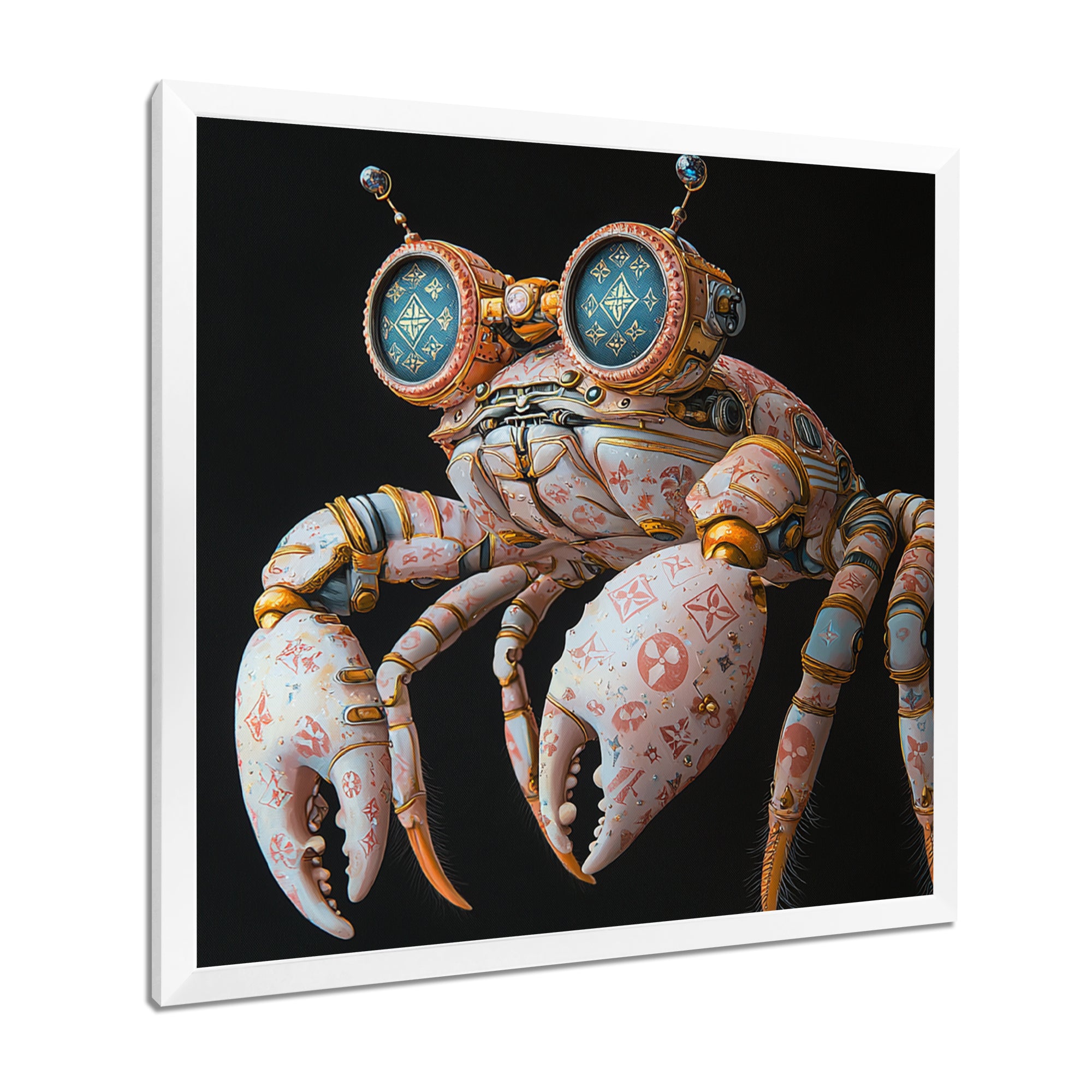 Pink And Blue Crab A Walking Robot - Crab Framed Canvas Art