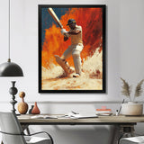 White And Orange Sport Cricket Batsmans Stance - Cricket Sport Canvas Wall Art