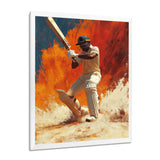 White And Orange Sport Cricket Batsmans Stance - Cricket Sport Canvas Wall Art