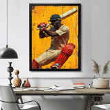Red And Yellow Sport Cricket Batsmans Stance - Cricket Sport Canvas Wall Art