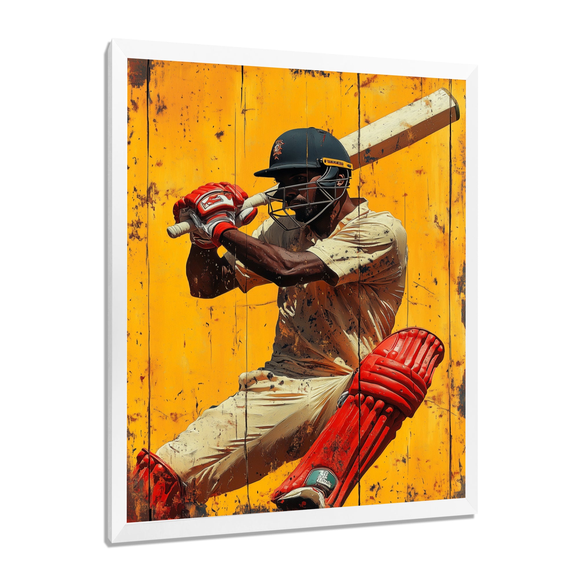 Red And Yellow Sport Cricket Batsmans Stance - Cricket Sport Canvas Wall Art
