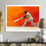 Orange And White Sport Cricket Cover Drive - Cricket Sport Canvas Wall Art