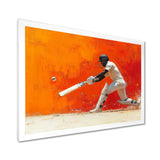 Orange And White Sport Cricket Cover Drive - Cricket Sport Canvas Wall Art