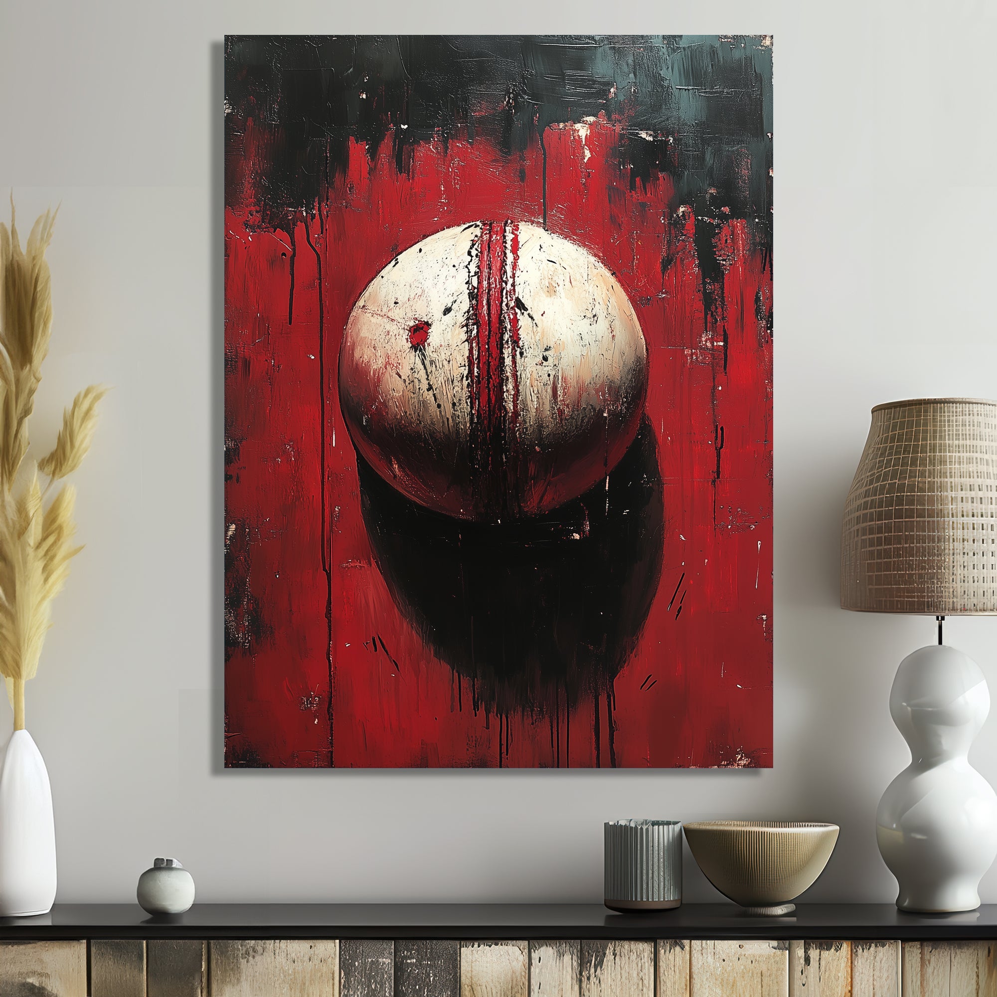 Red And White Sport Cricket Ball - Cricket Sport Canvas Wall Art