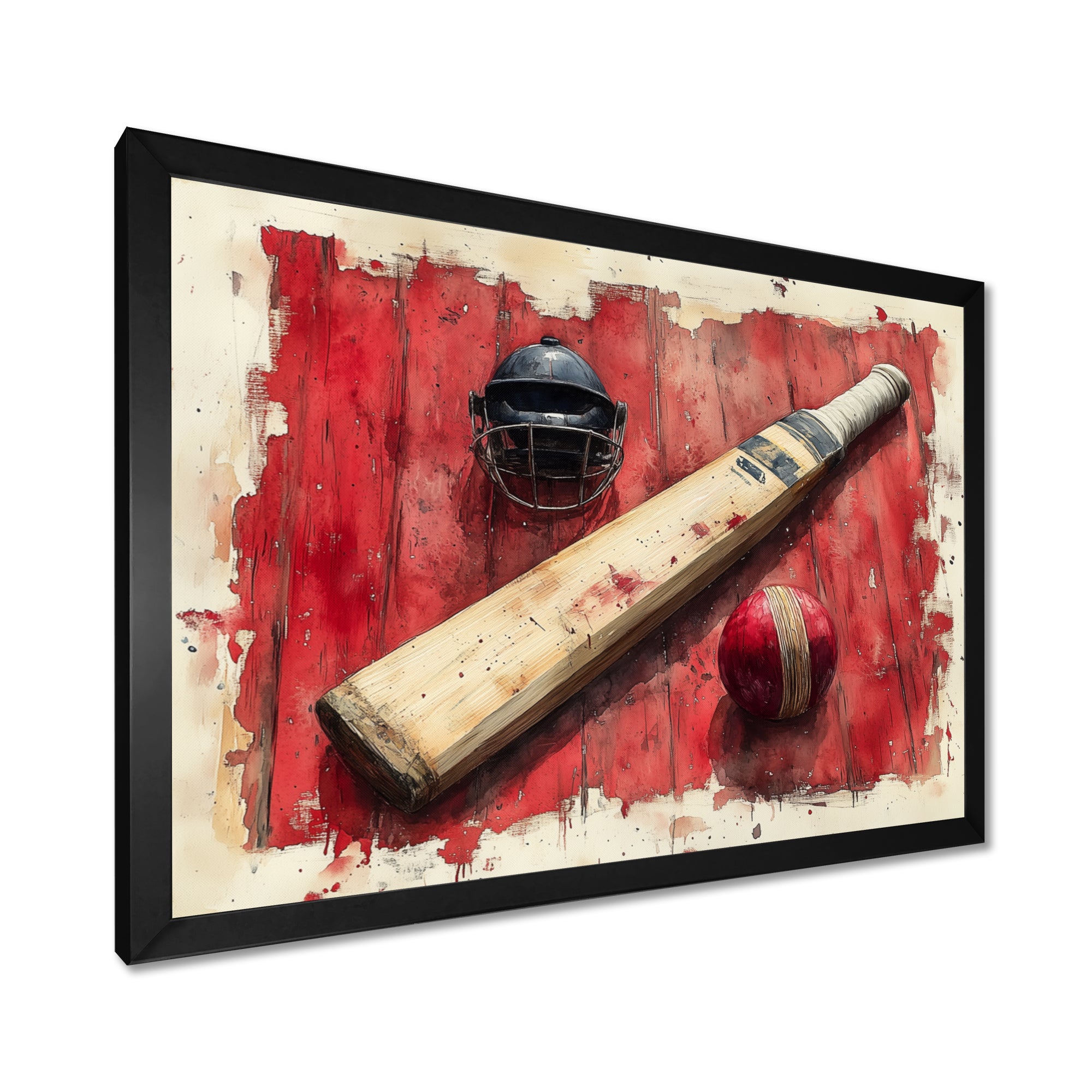 Red And Black Sport Cricket Equipment - Cricket Sport Canvas Wall Art