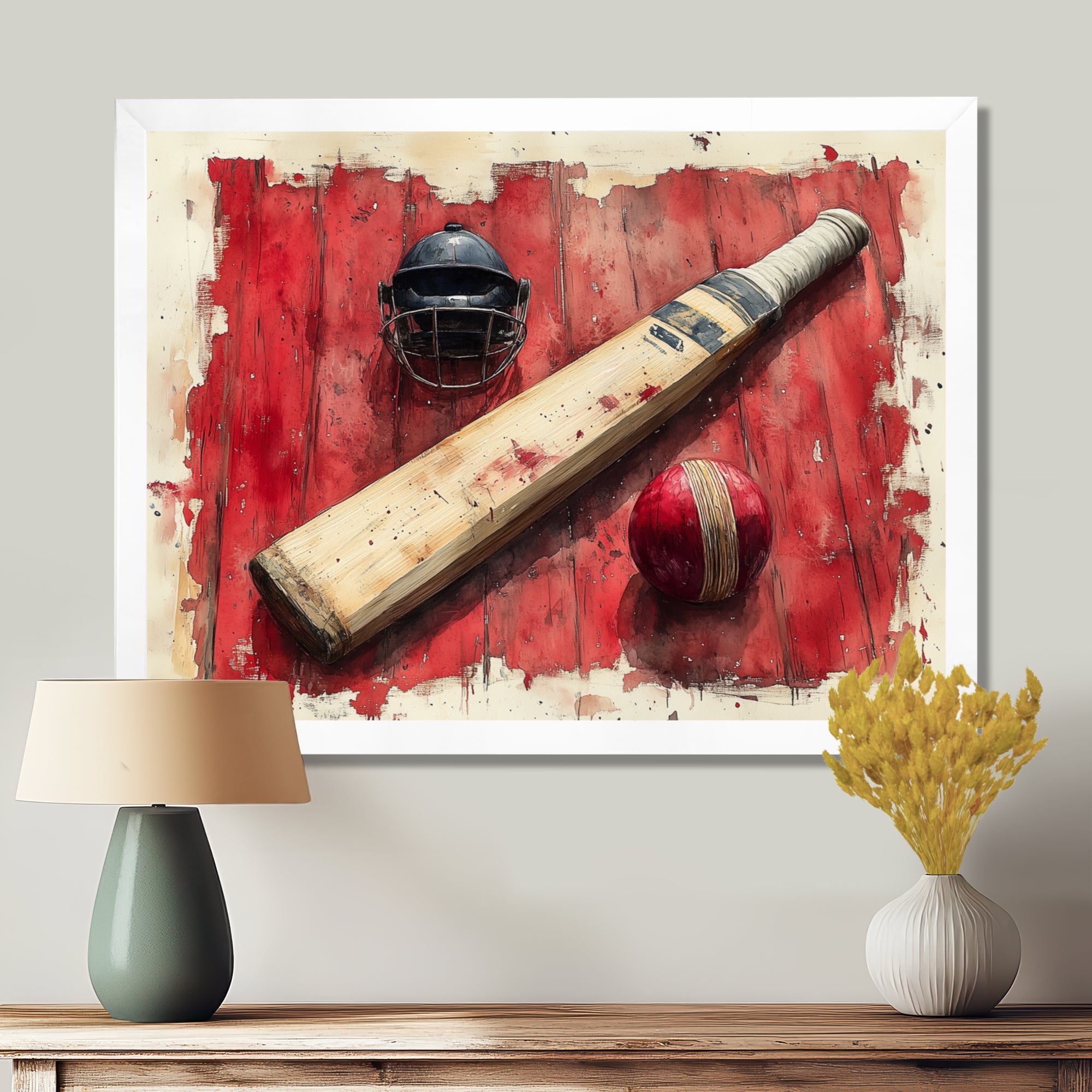 Red And Black Sport Cricket Equipment - Cricket Sport Canvas Wall Art