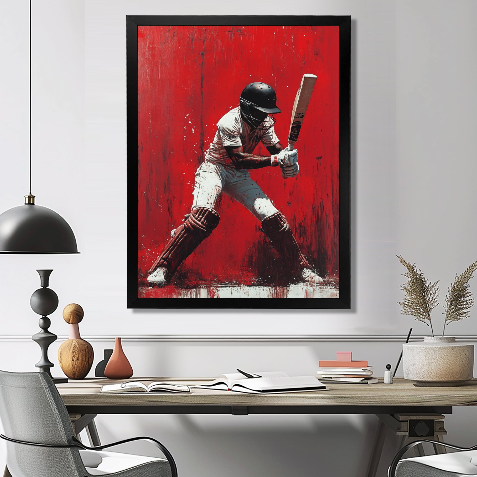 Red And Black Sport Cricket Fast Bowling I - Cricket Sport Canvas Wall Art