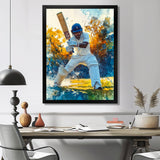 White And Blue Sport Cricket Fielding Frenzy - Cricket Sport Canvas Wall Art