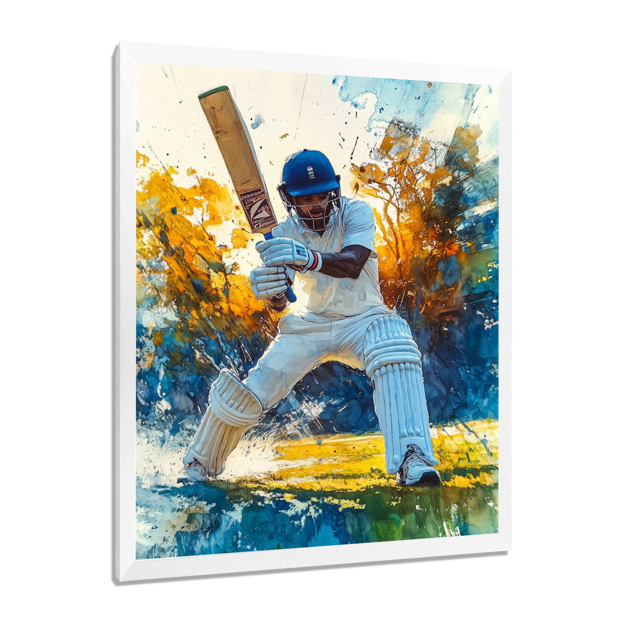 White And Blue Sport Cricket Fielding Frenzy - Cricket Sport Canvas Wall Art