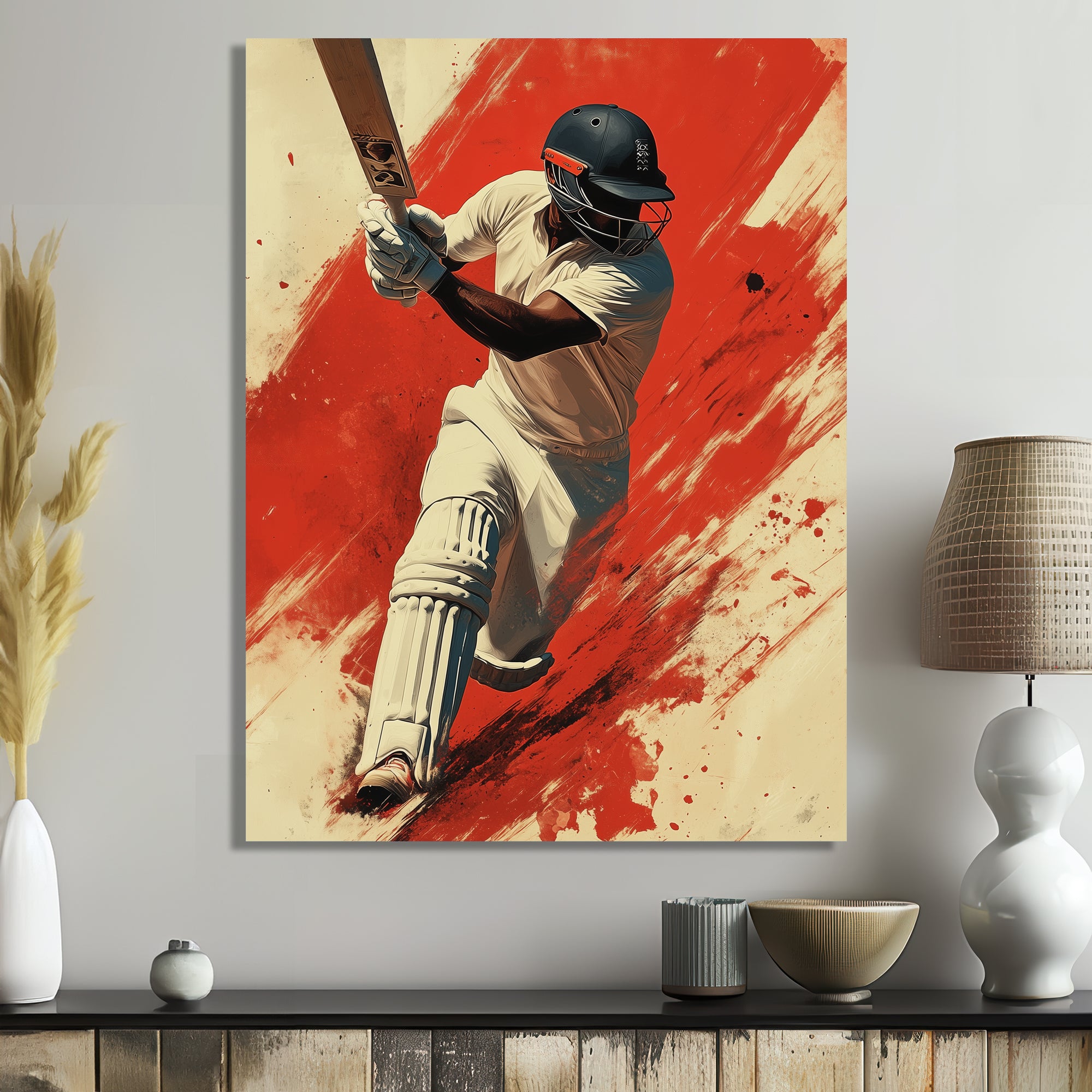 White And Red Sport Cricket Indian Cricket Sport - Cricket Sport Canvas Wall Art