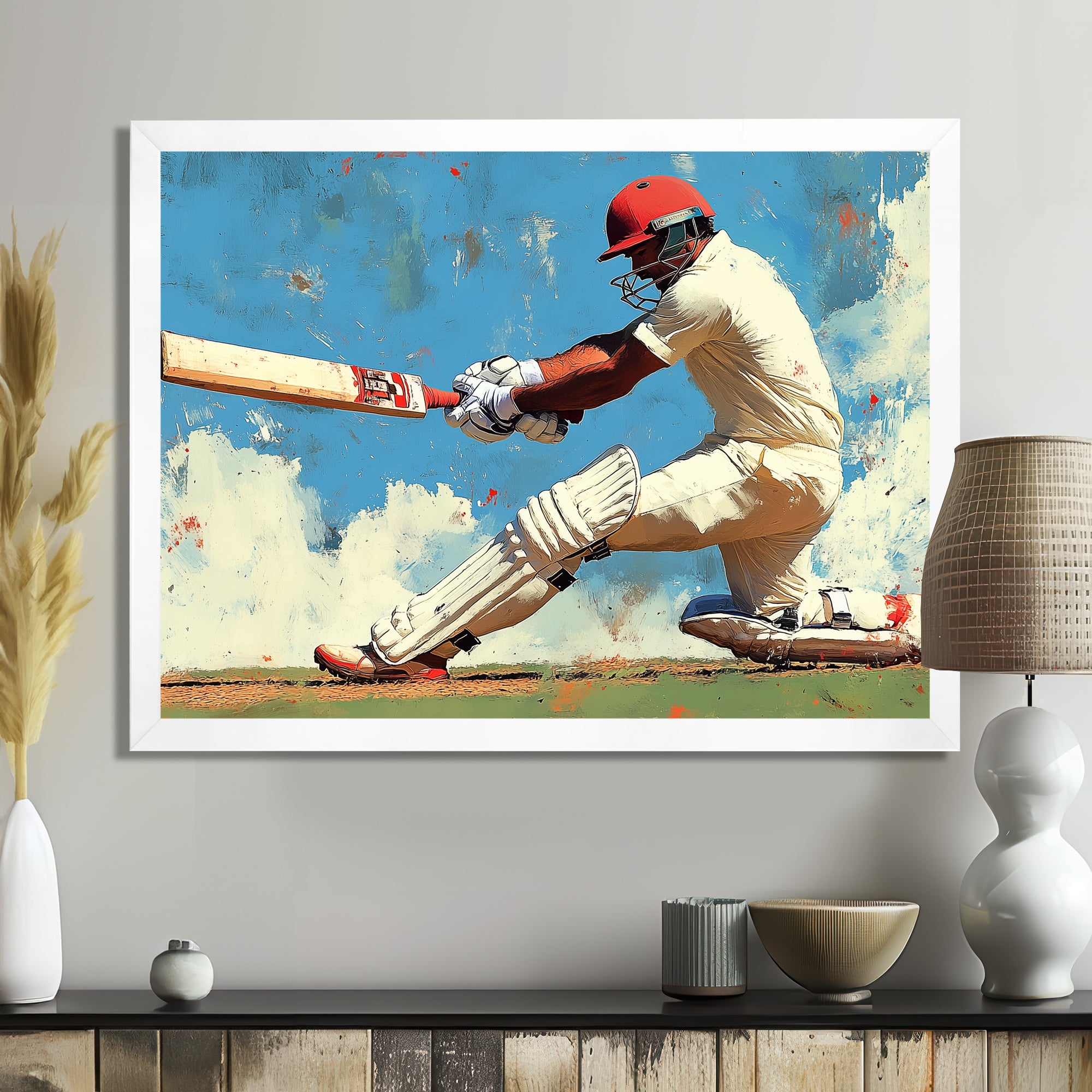 White And Blue Sport Cricket Indian Cricket Sport - Cricket Sport Canvas Wall Art