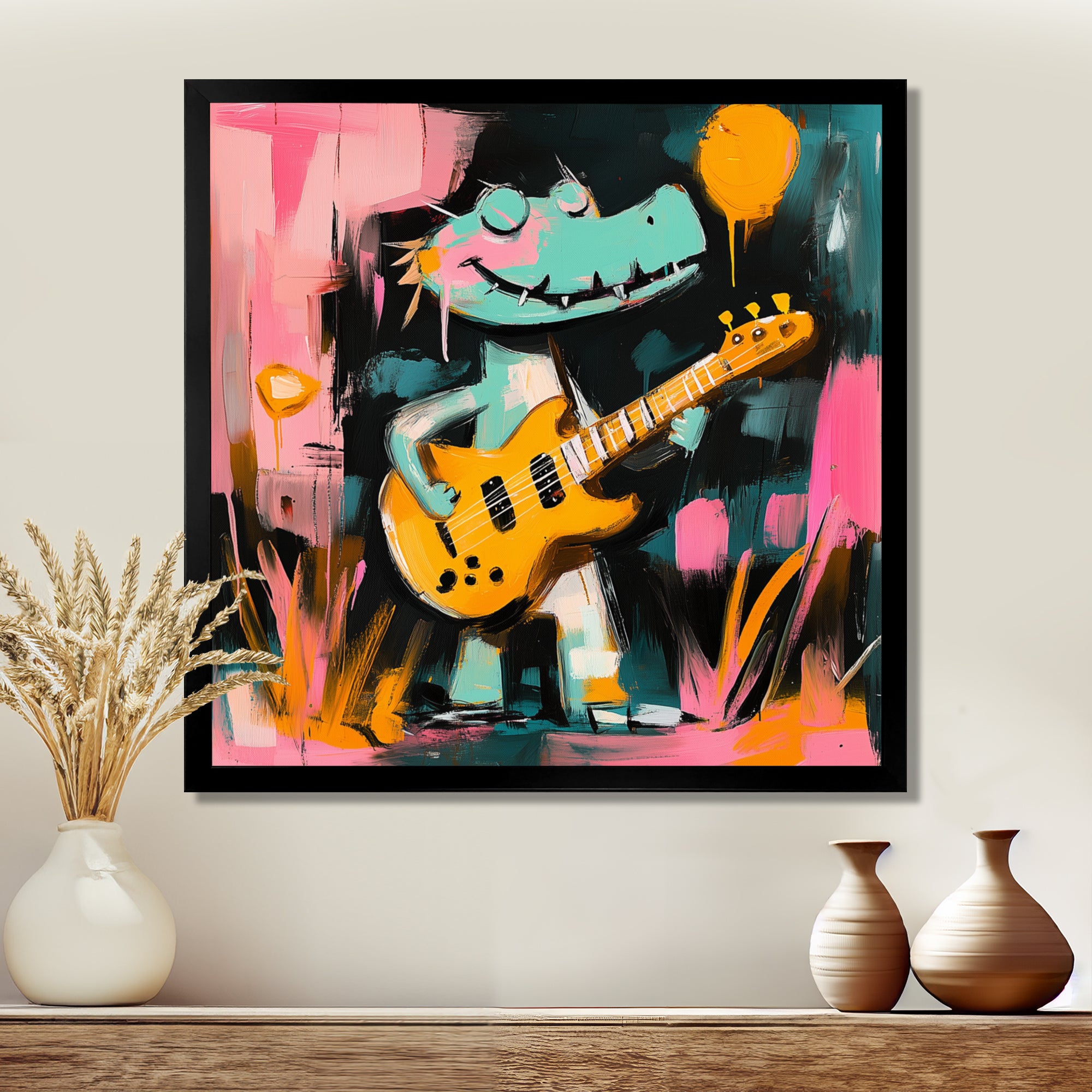Nursery Crocodile Playing Guitar - Crocodile Large Canvas Wall Art