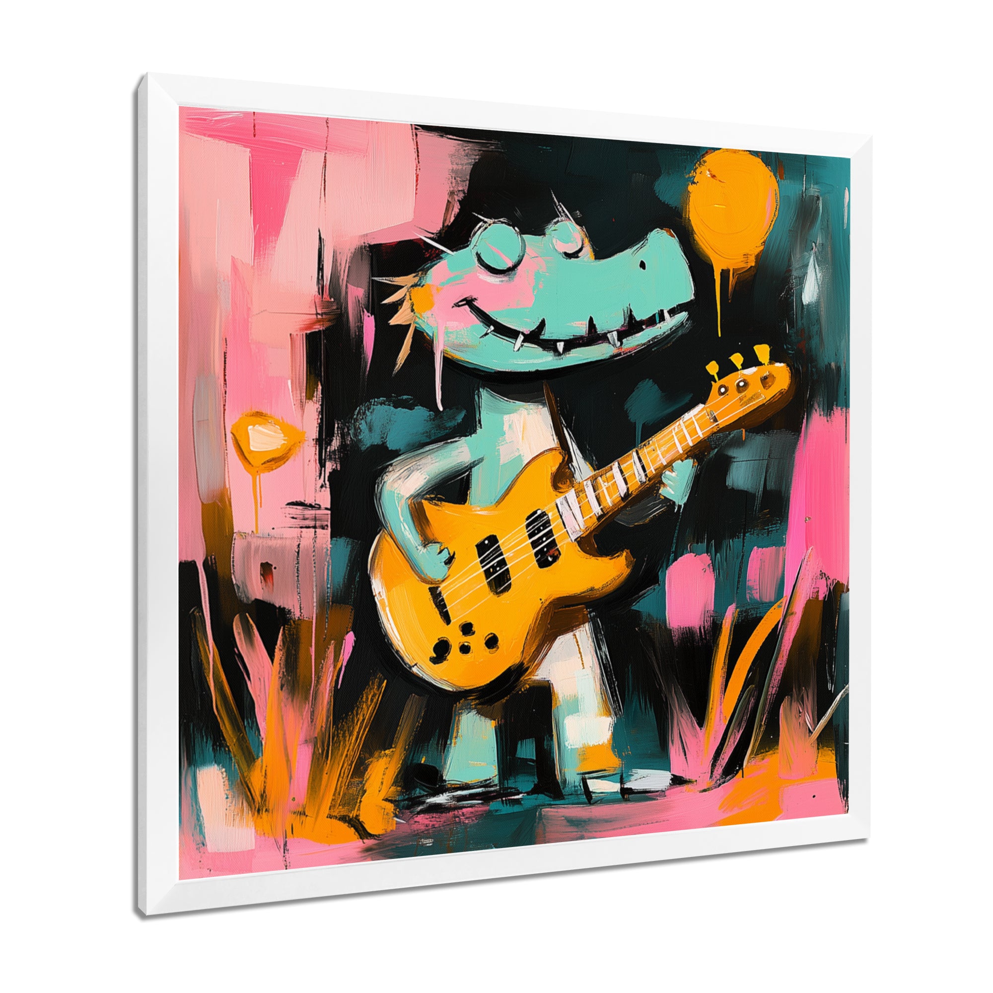 Nursery Crocodile Playing Guitar - Crocodile Large Canvas Wall Art