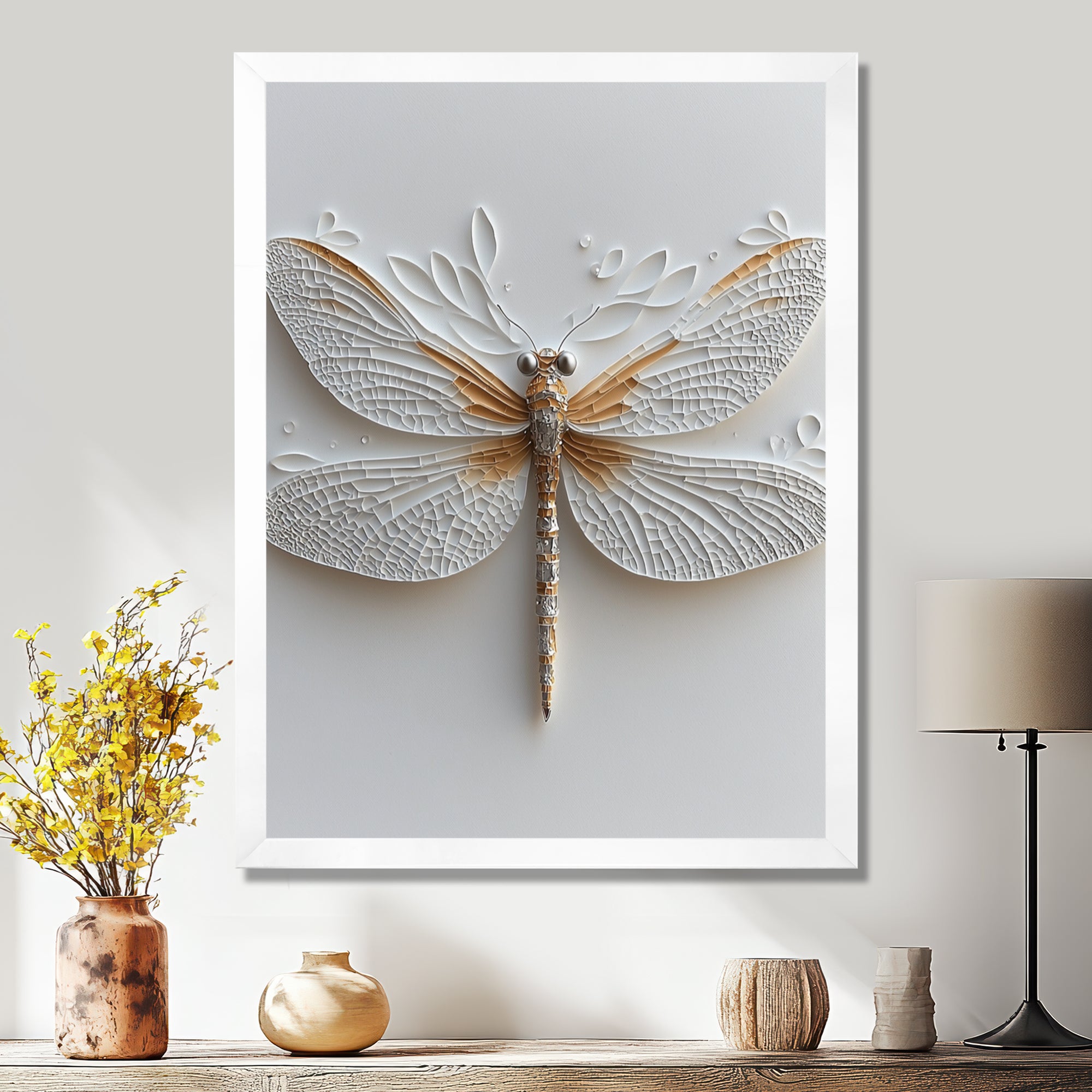 White And Gold Dragonfly Moonlit Magic - Dragonfly Bedroom Wall Art