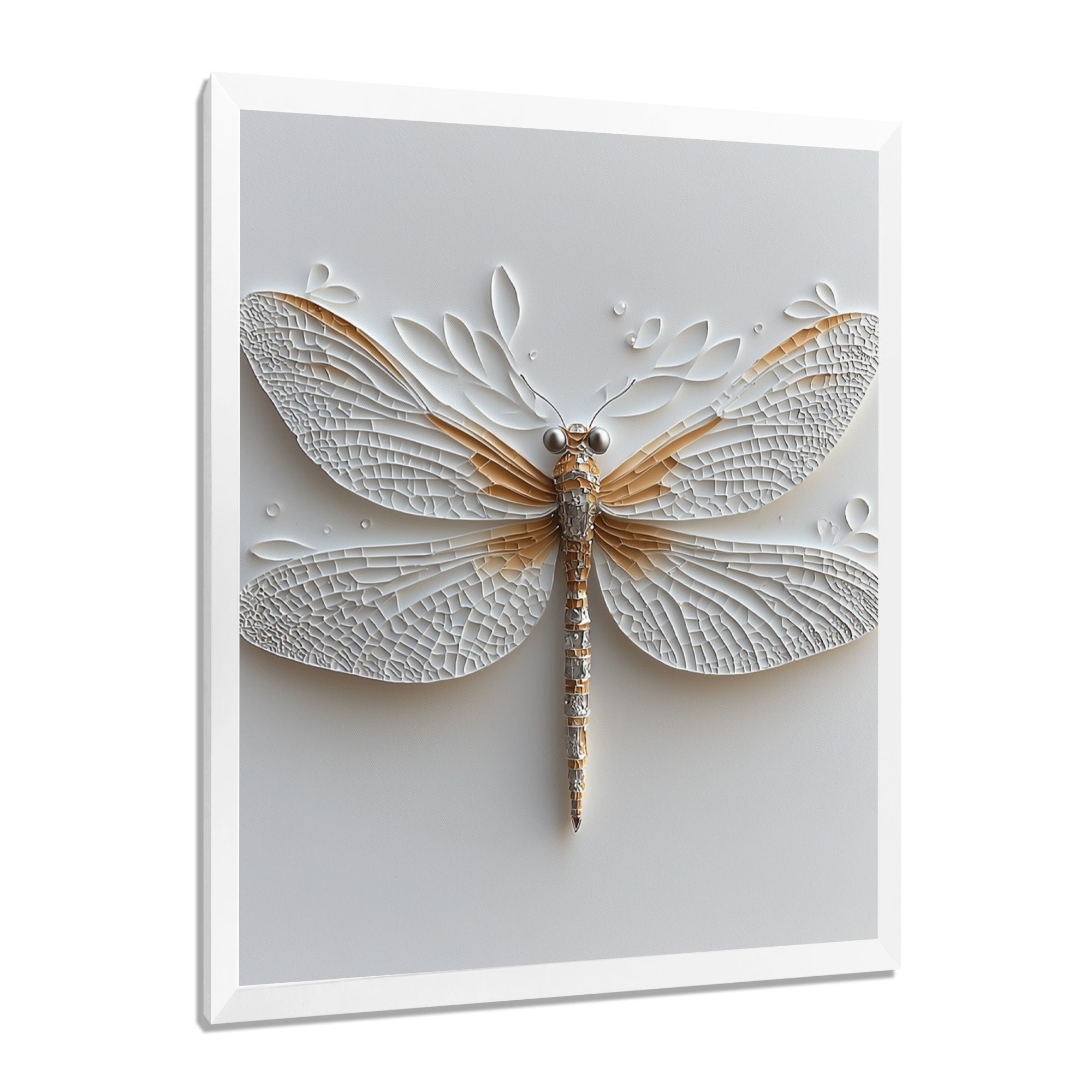 White And Gold Dragonfly Moonlit Magic - Dragonfly Bedroom Wall Art