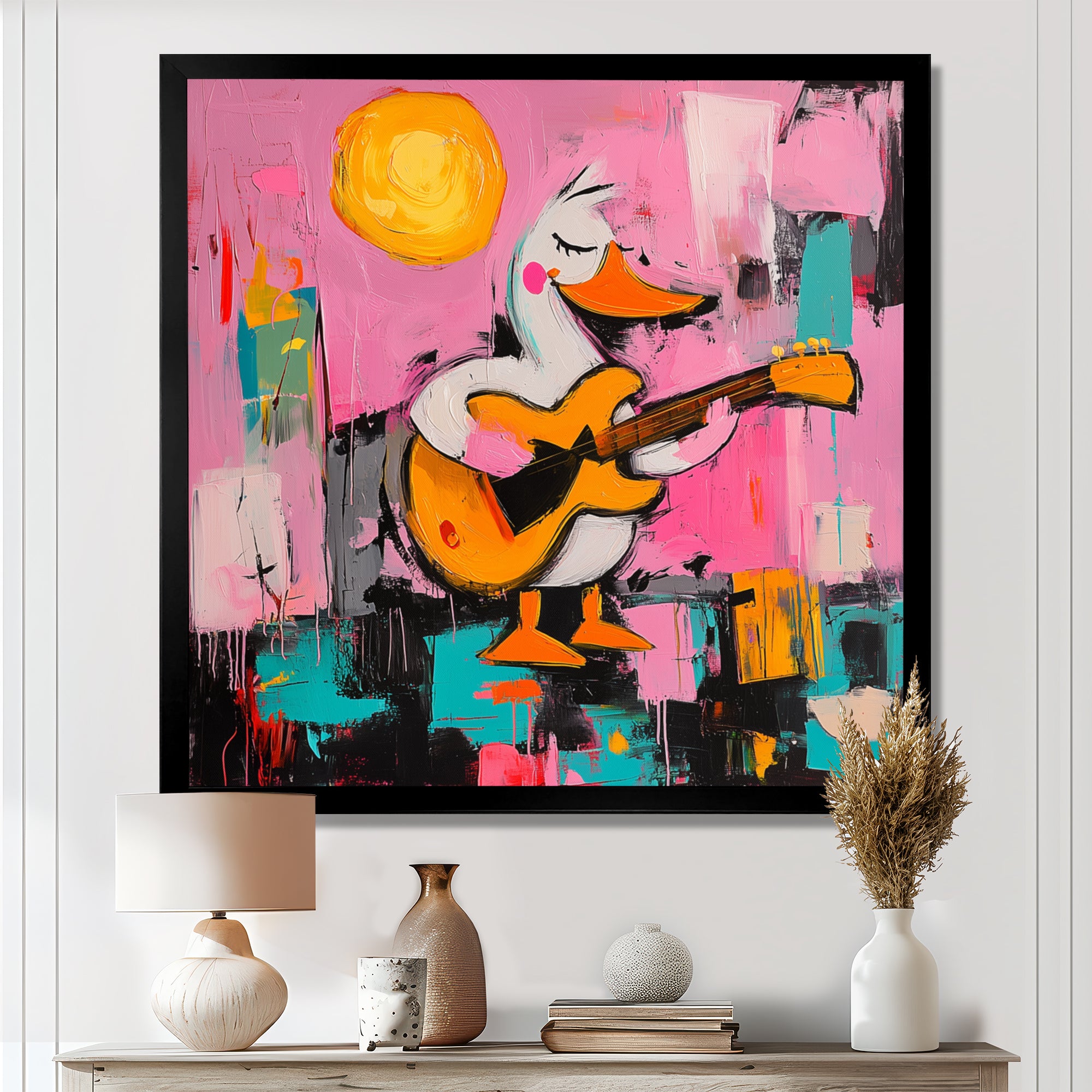 Nursery Duck Playing Guitar - Pink Duck Wall Art