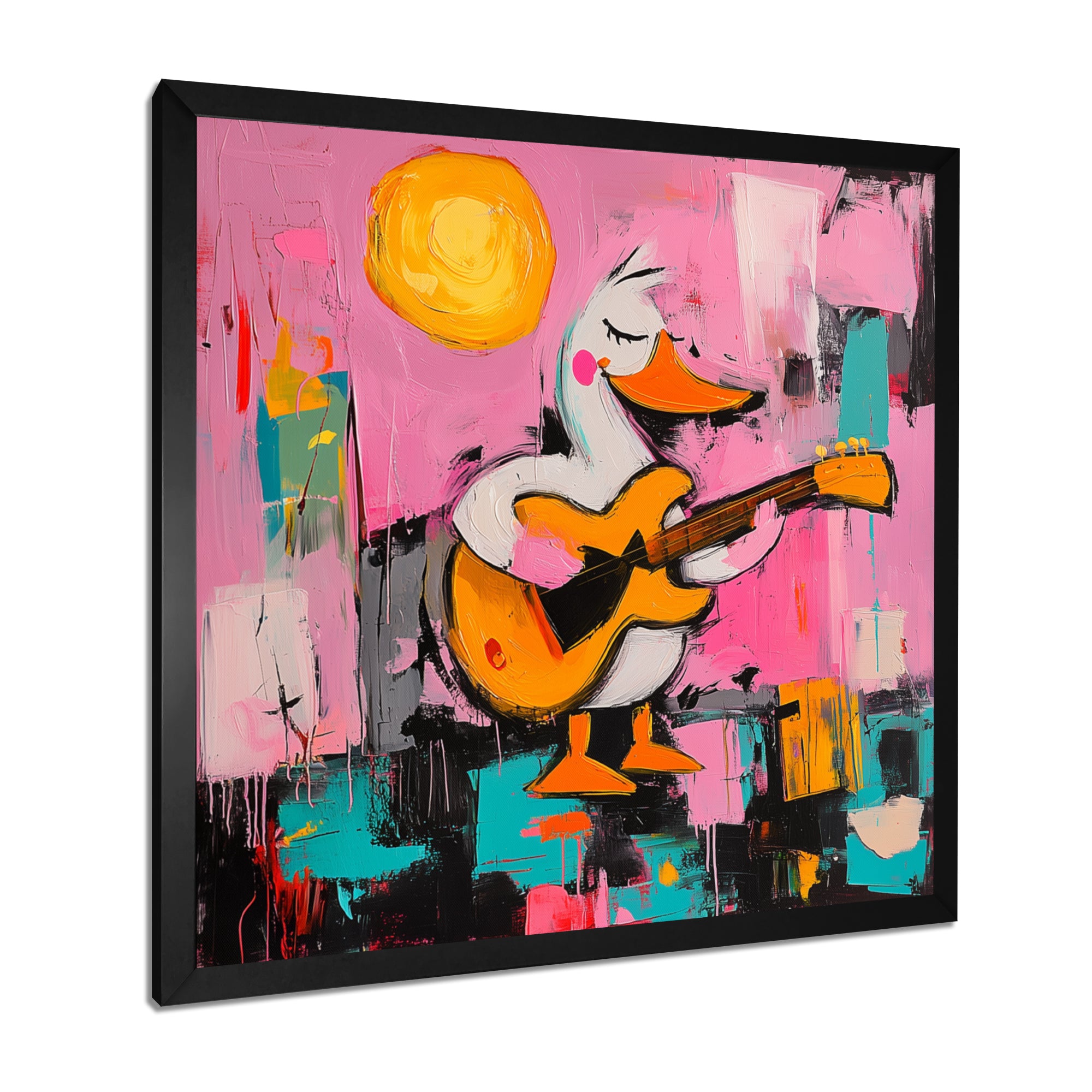 Nursery Duck Playing Guitar - Pink Duck Wall Art