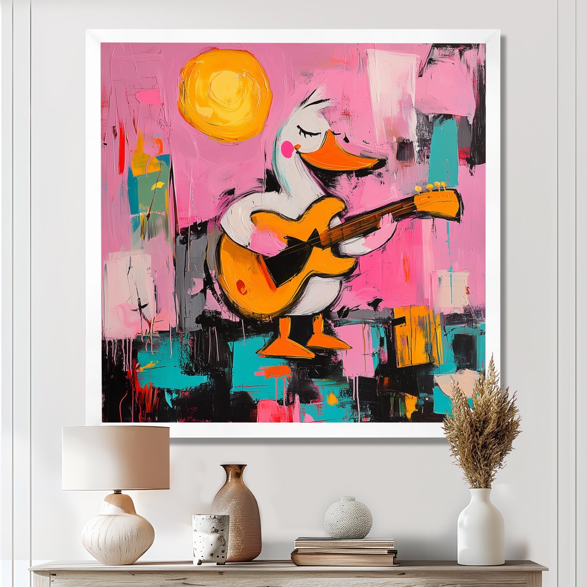 Nursery Duck Playing Guitar - Pink Duck Wall Art
