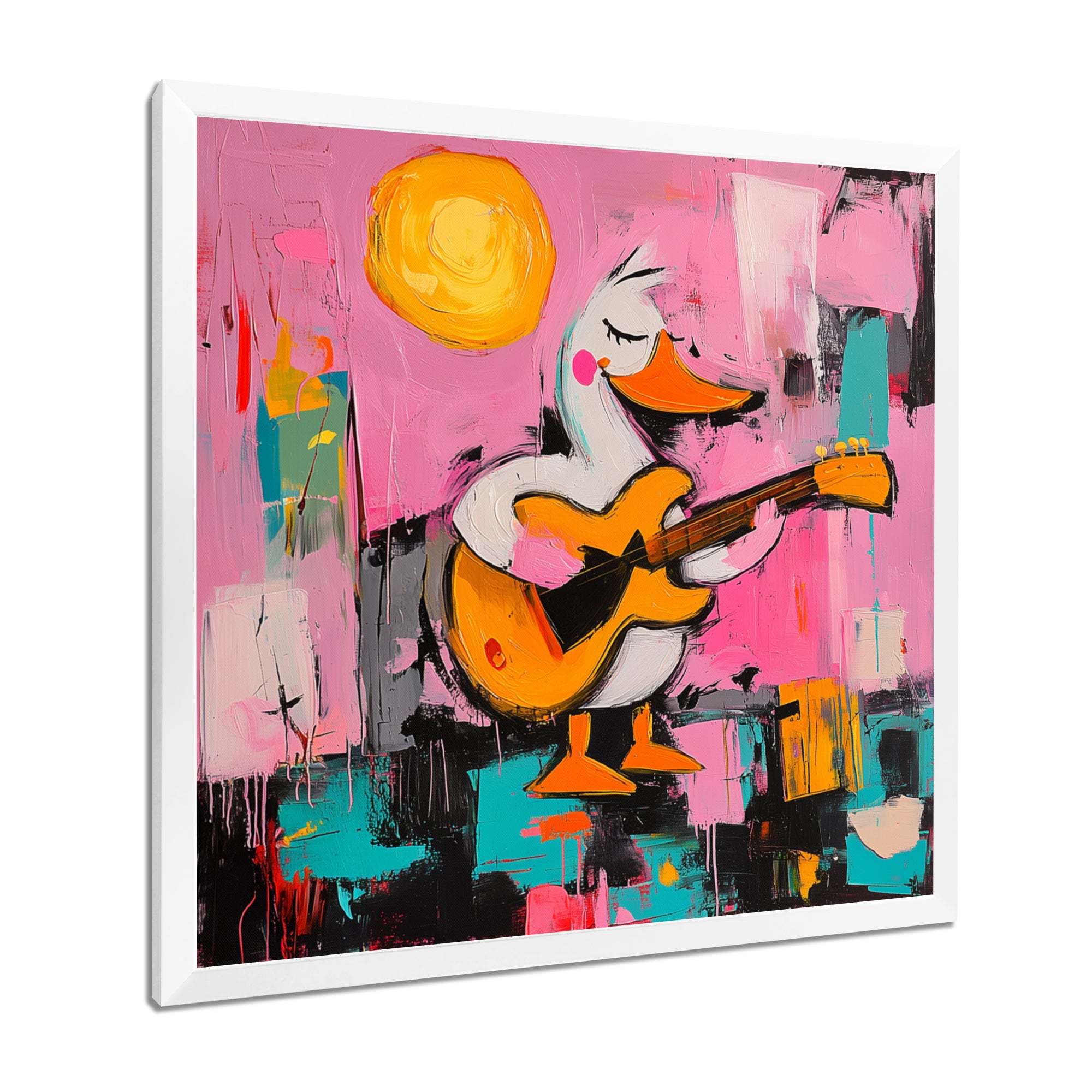 Nursery Duck Playing Guitar - Pink Duck Wall Art