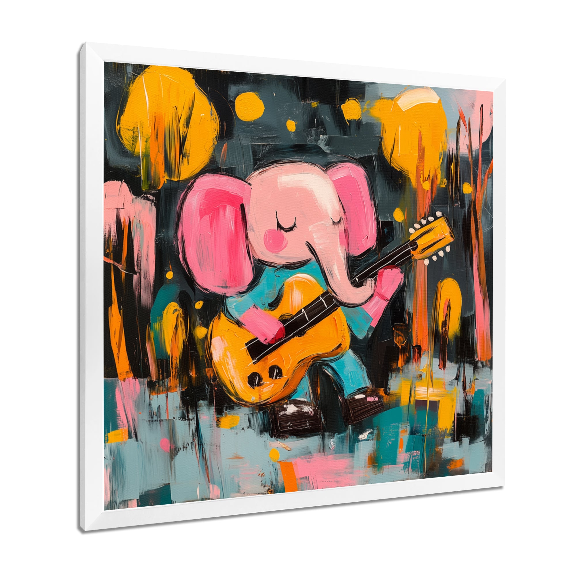 Nursery Elephant Playing Guitar - Elephant Large Canvas Wall Art